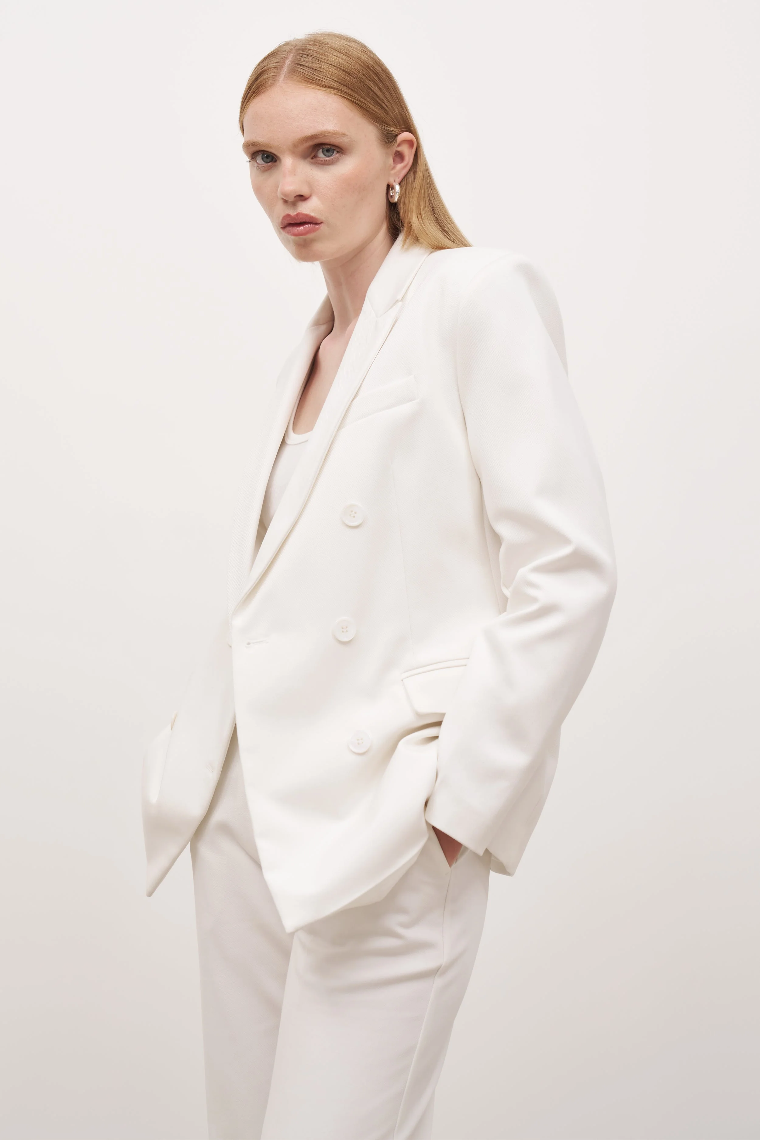 Formal Double Breasted Blazer - Cream - Image 9