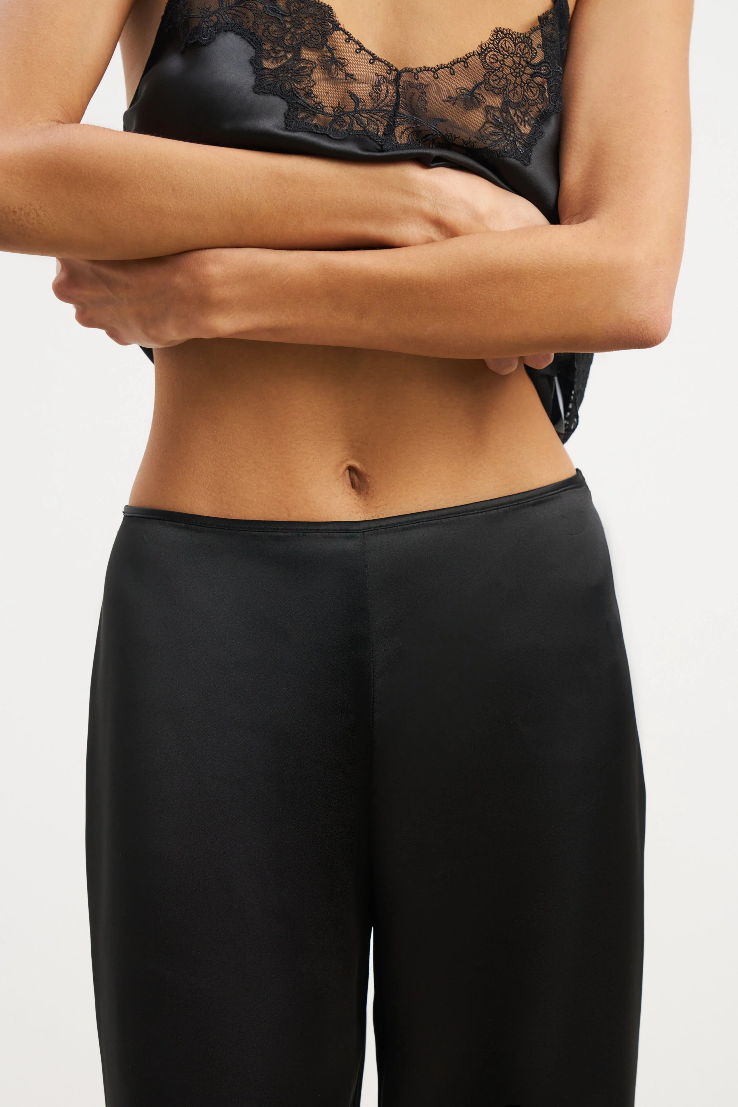 Formal Satin Straight Leg Trousers - Black - Image 3