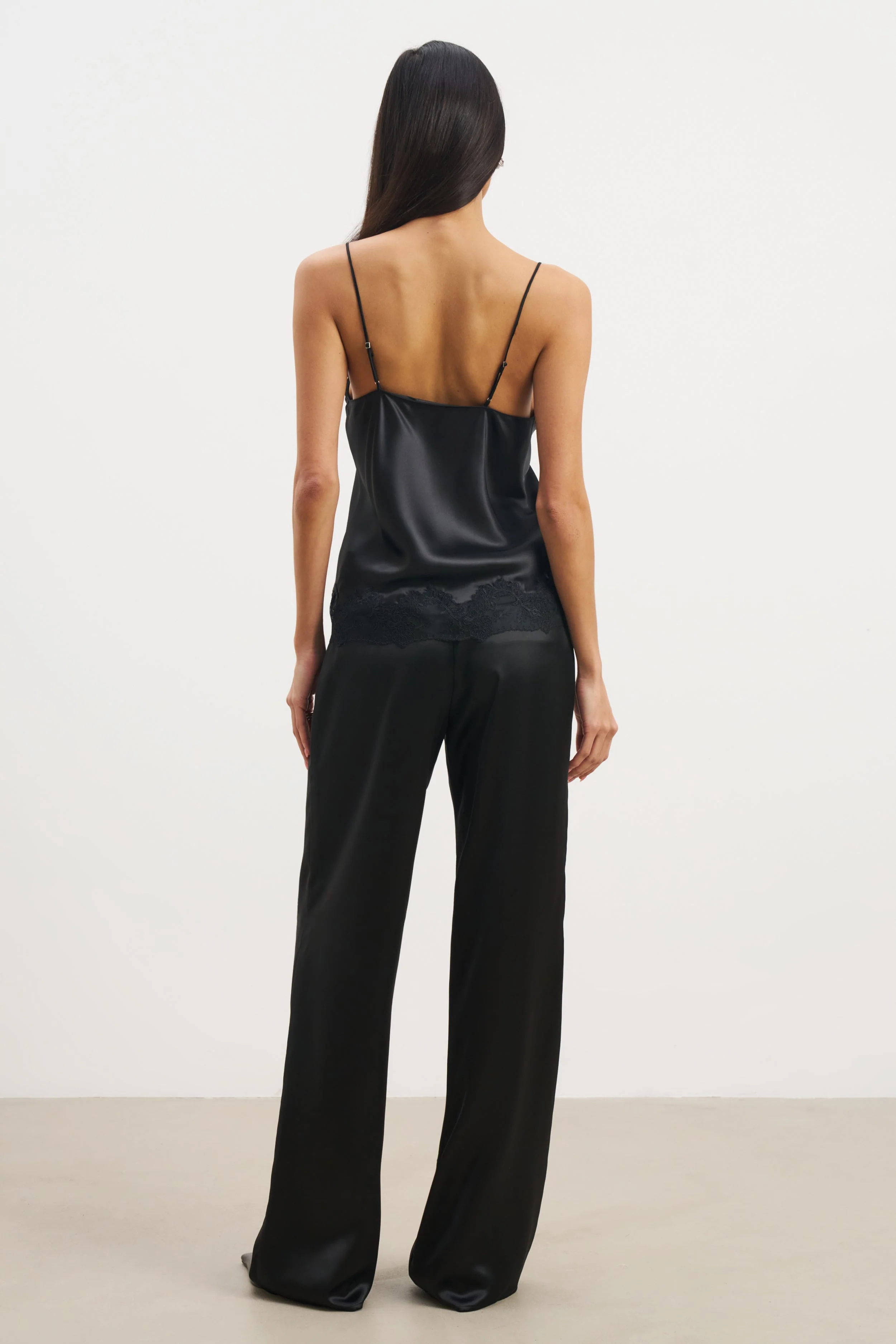 Formal Satin Straight Leg Trousers - Black - Image 4