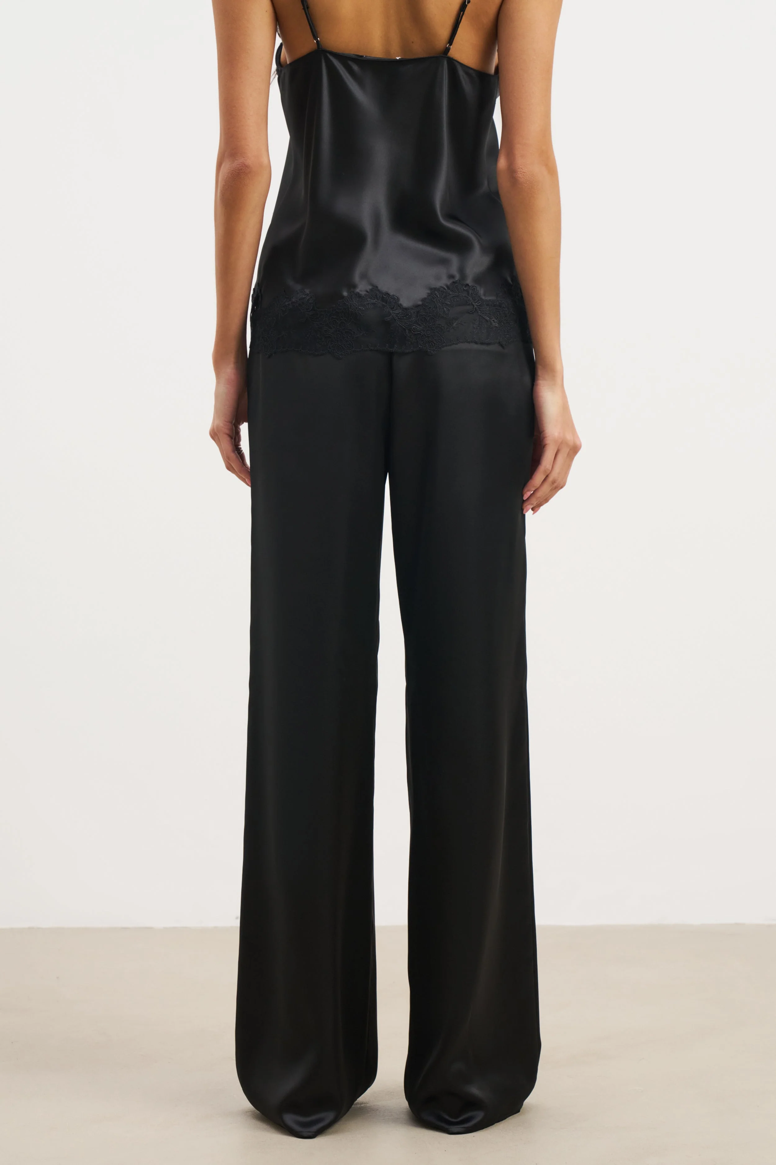 Formal Satin Straight Leg Trousers - Black - Image 5