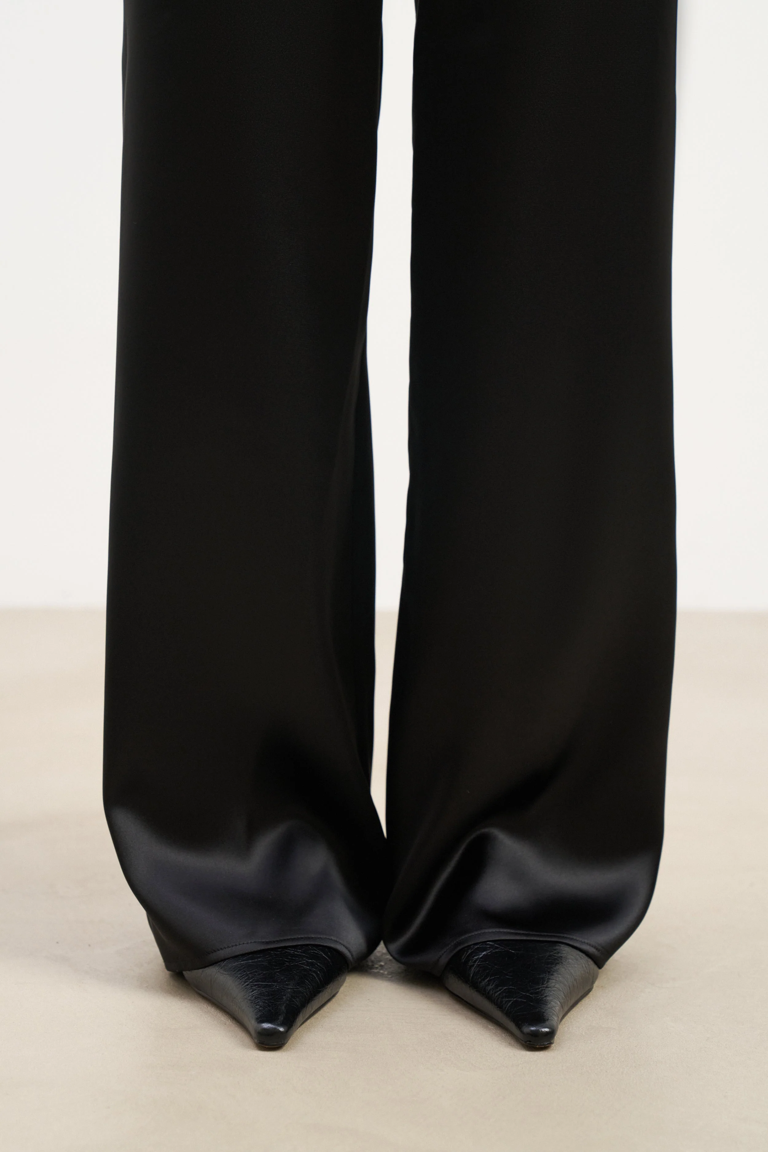Formal Satin Straight Leg Trousers - Black - Image 6