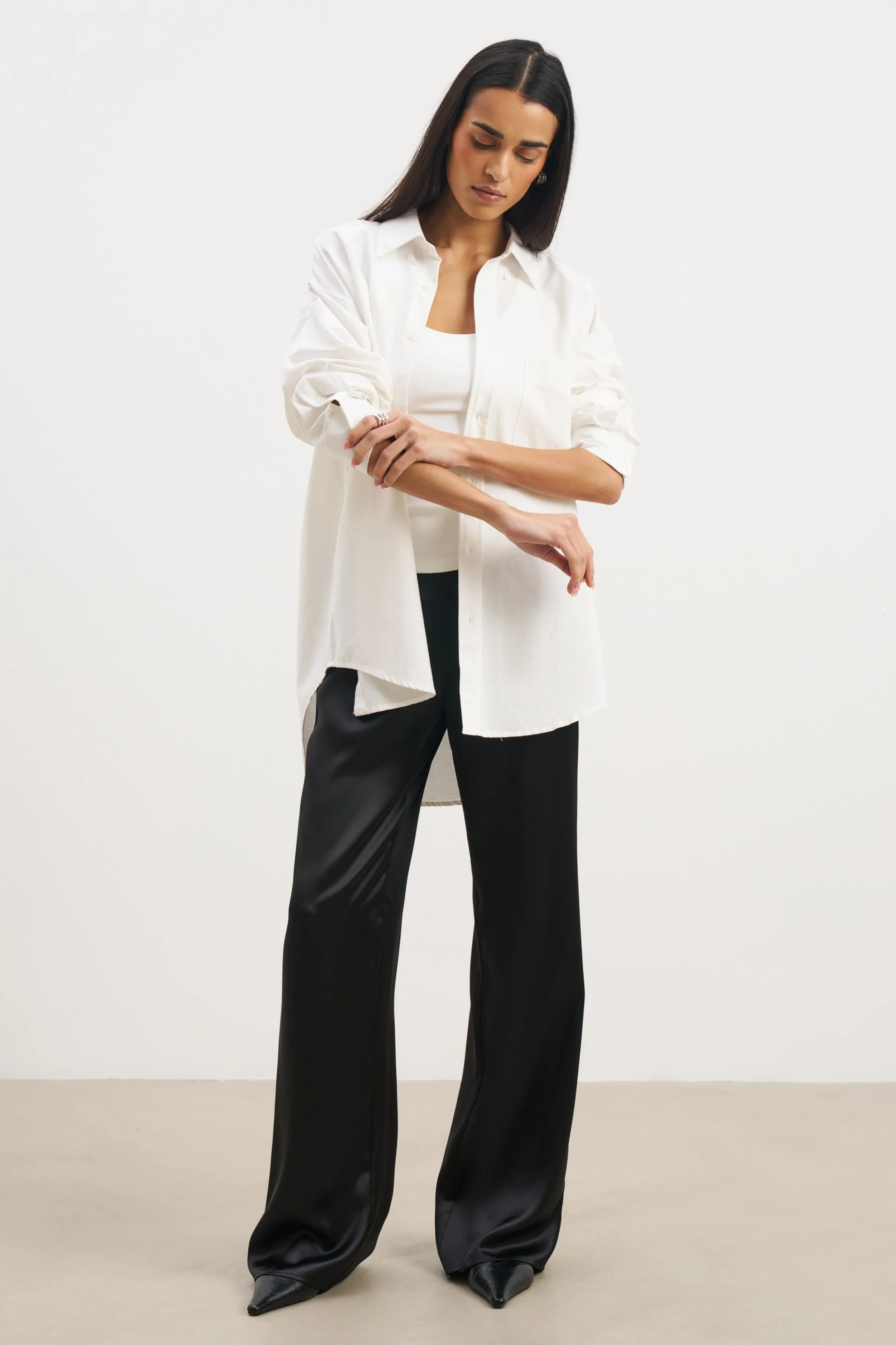 Formal Satin Straight Leg Trousers - Black - Image 7