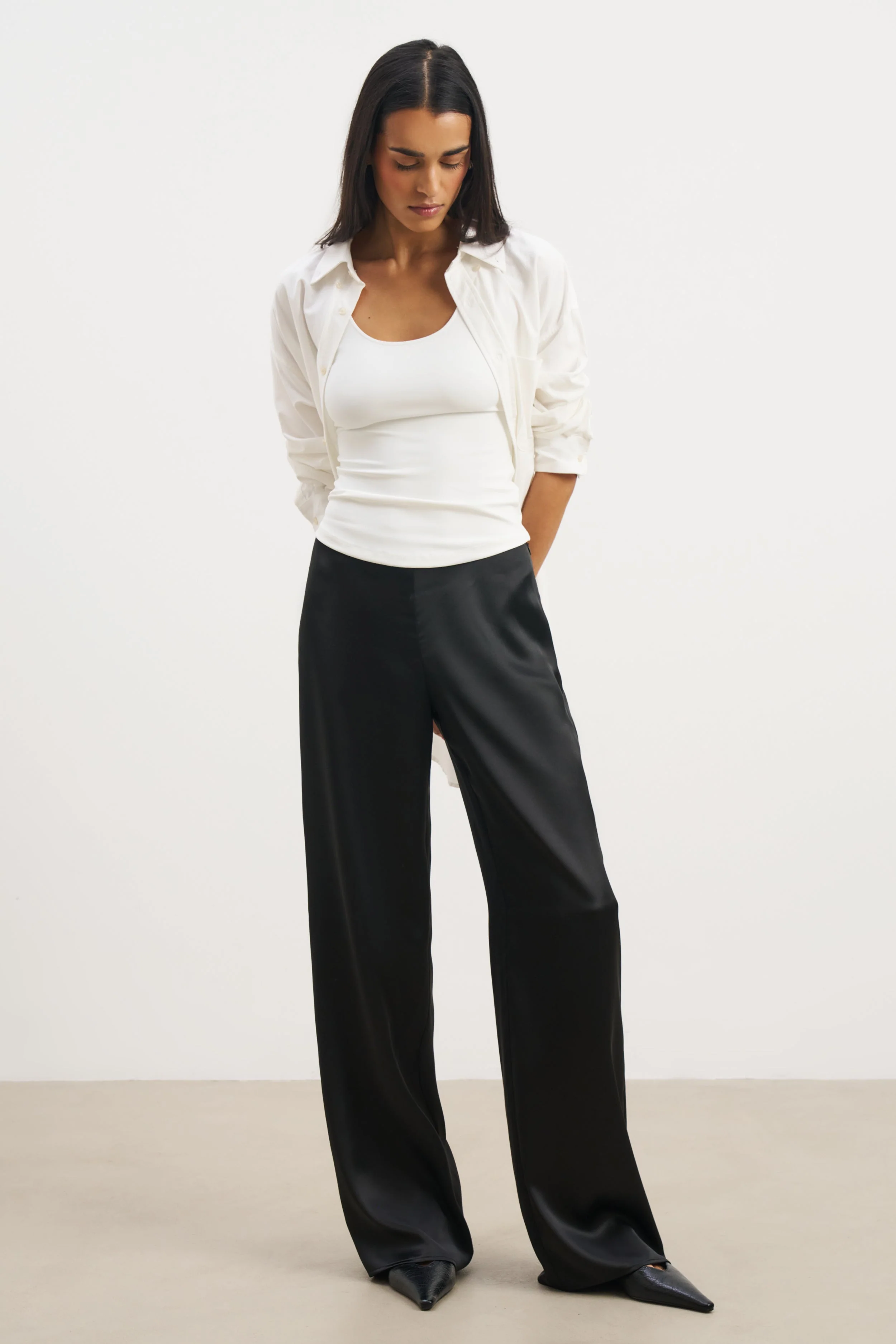 Formal Satin Straight Leg Trousers - Black - Image 8