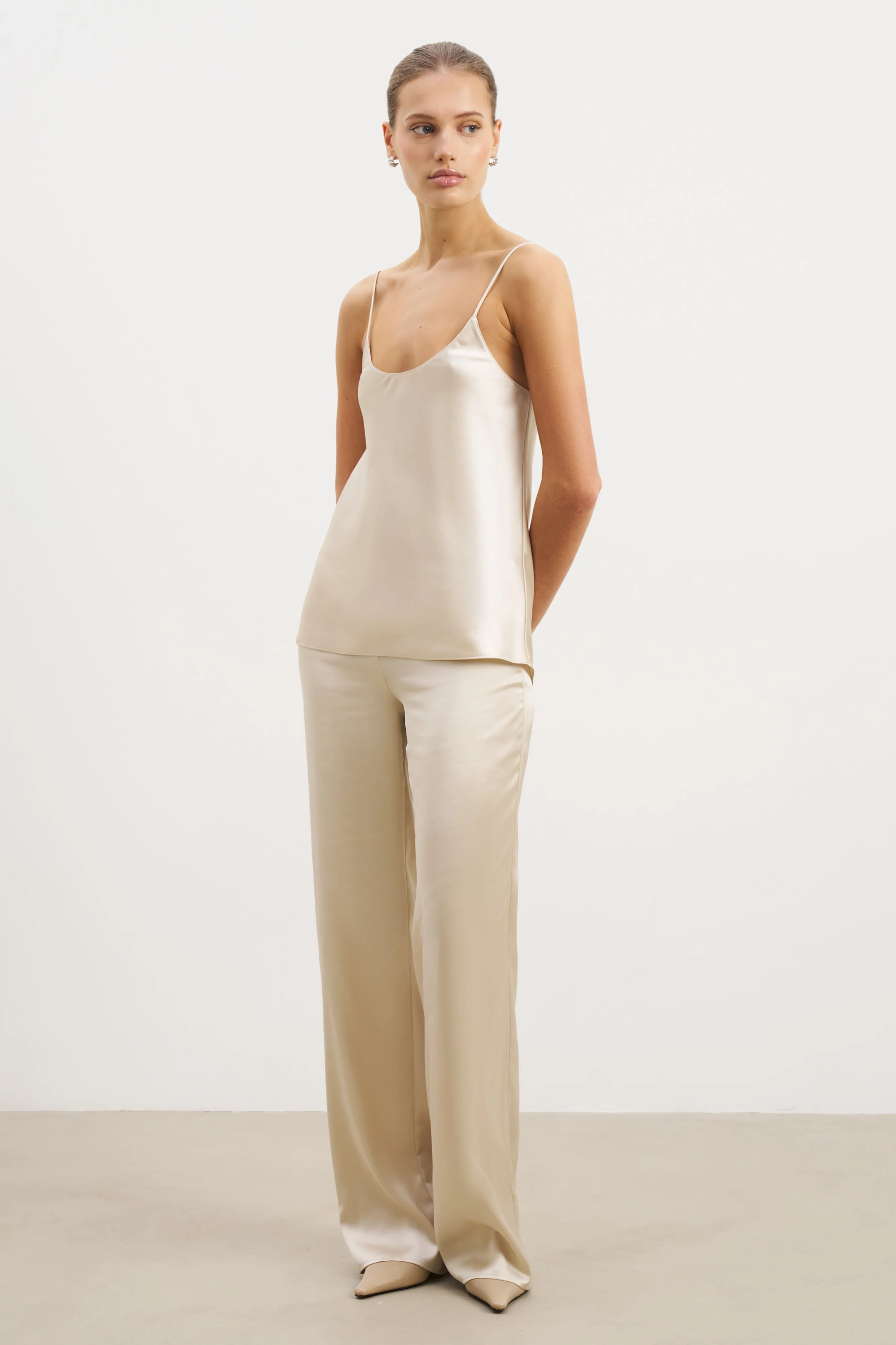 Formal Satin Straight Leg Trousers - Champagne - Image 4