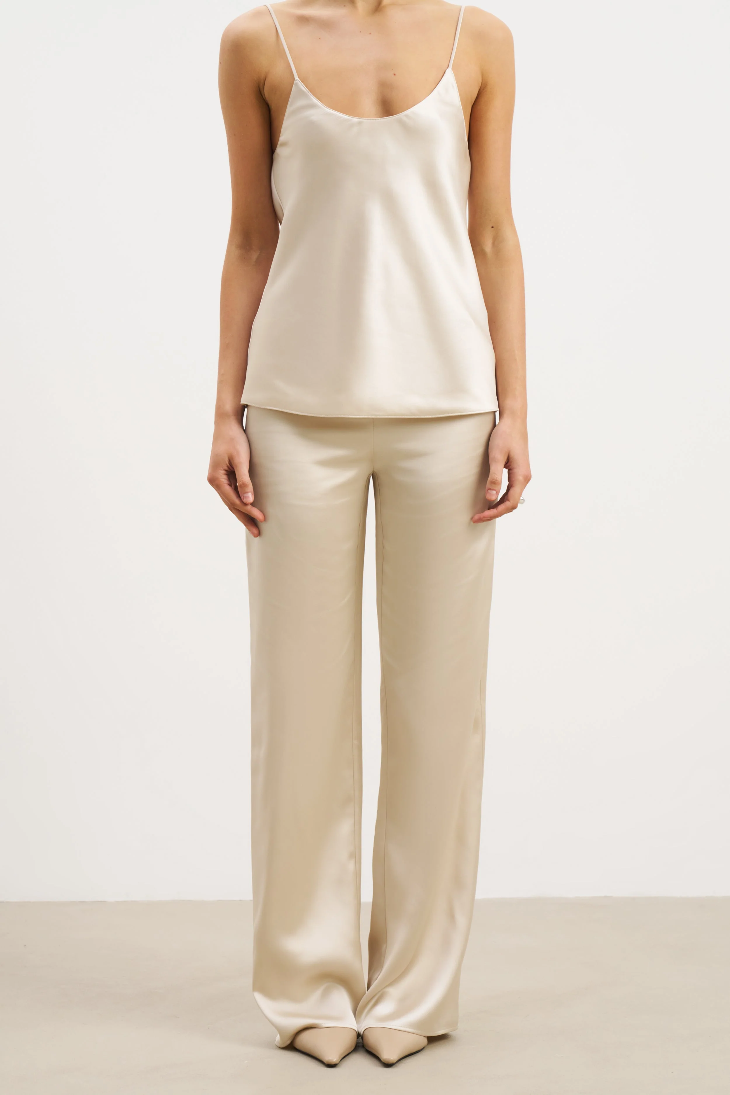 Formal Satin Straight Leg Trousers - Champagne - Image 5