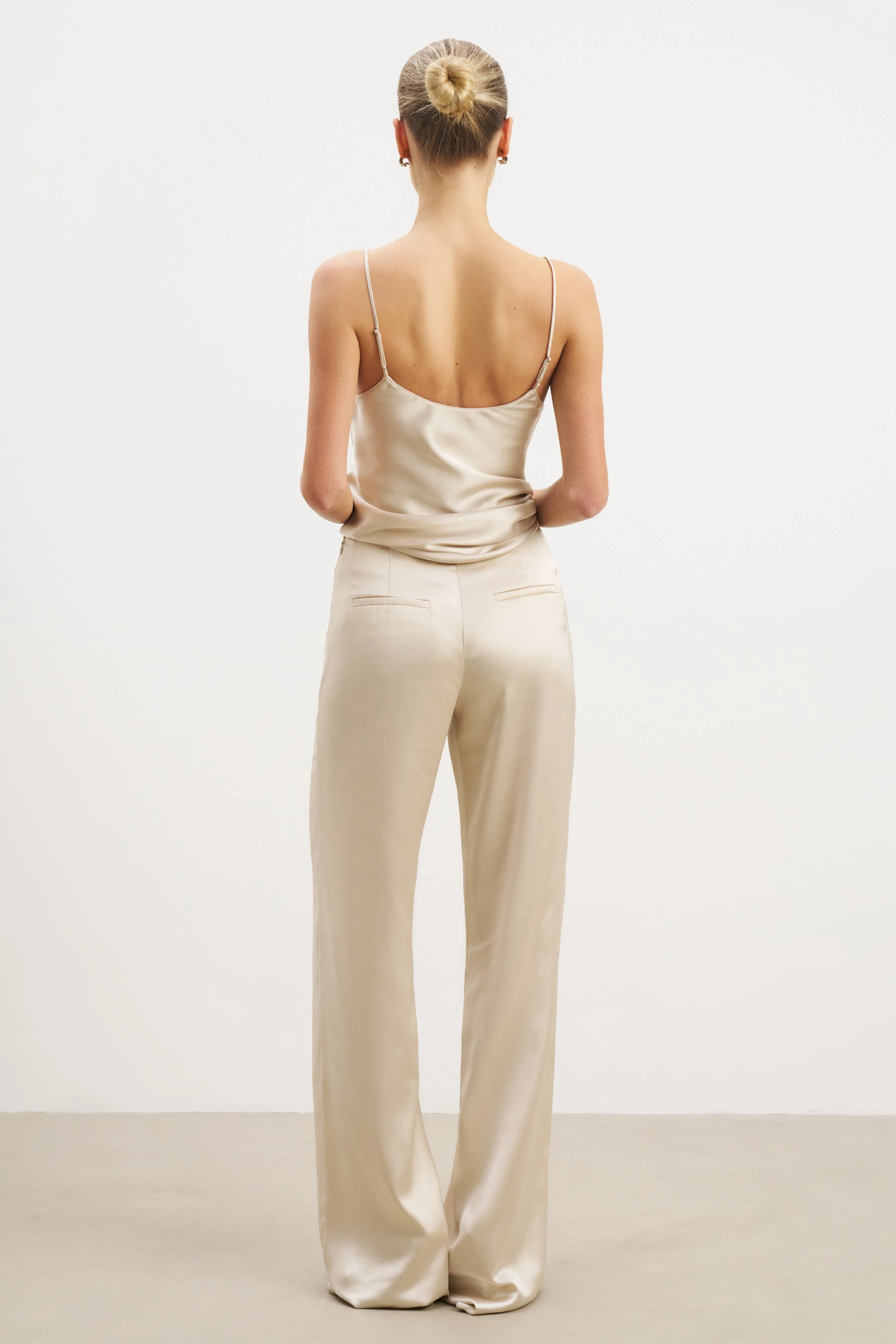 Formal Satin Straight Leg Trousers - Champagne - Image 7