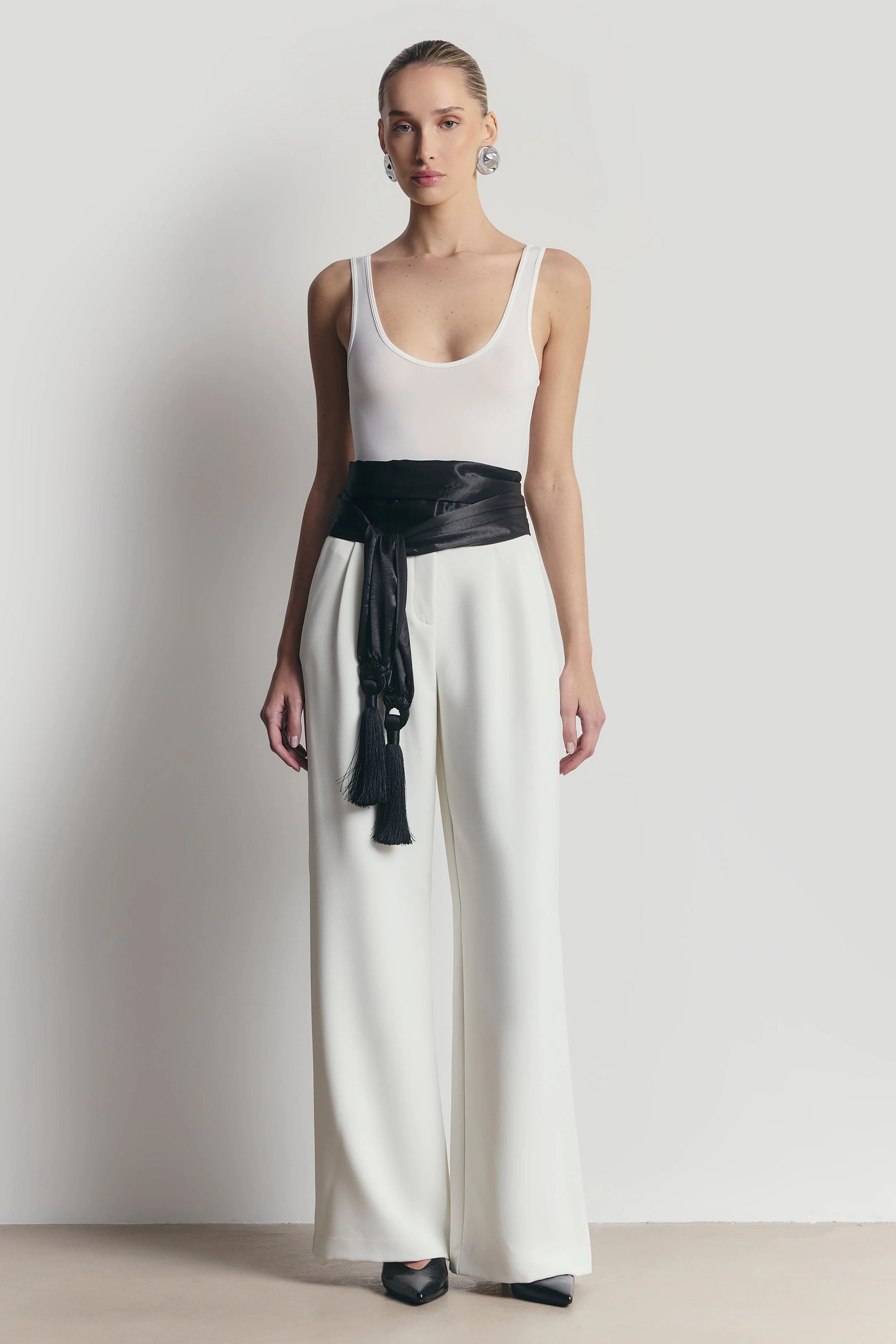 High Gloss Satin Tassel Shawl - Black - Image 3