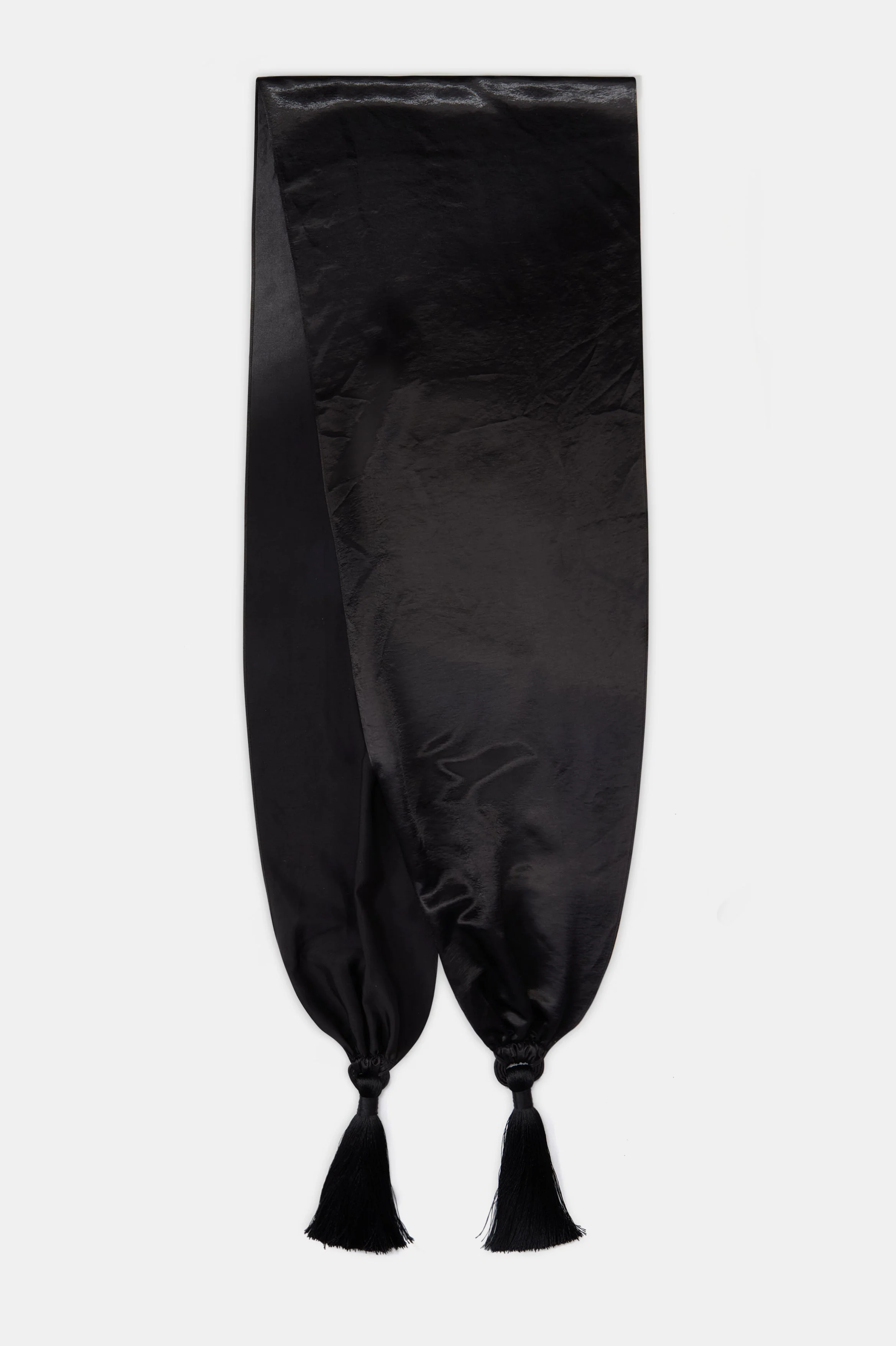 High Gloss Satin Tassel Shawl - Black - Image 8