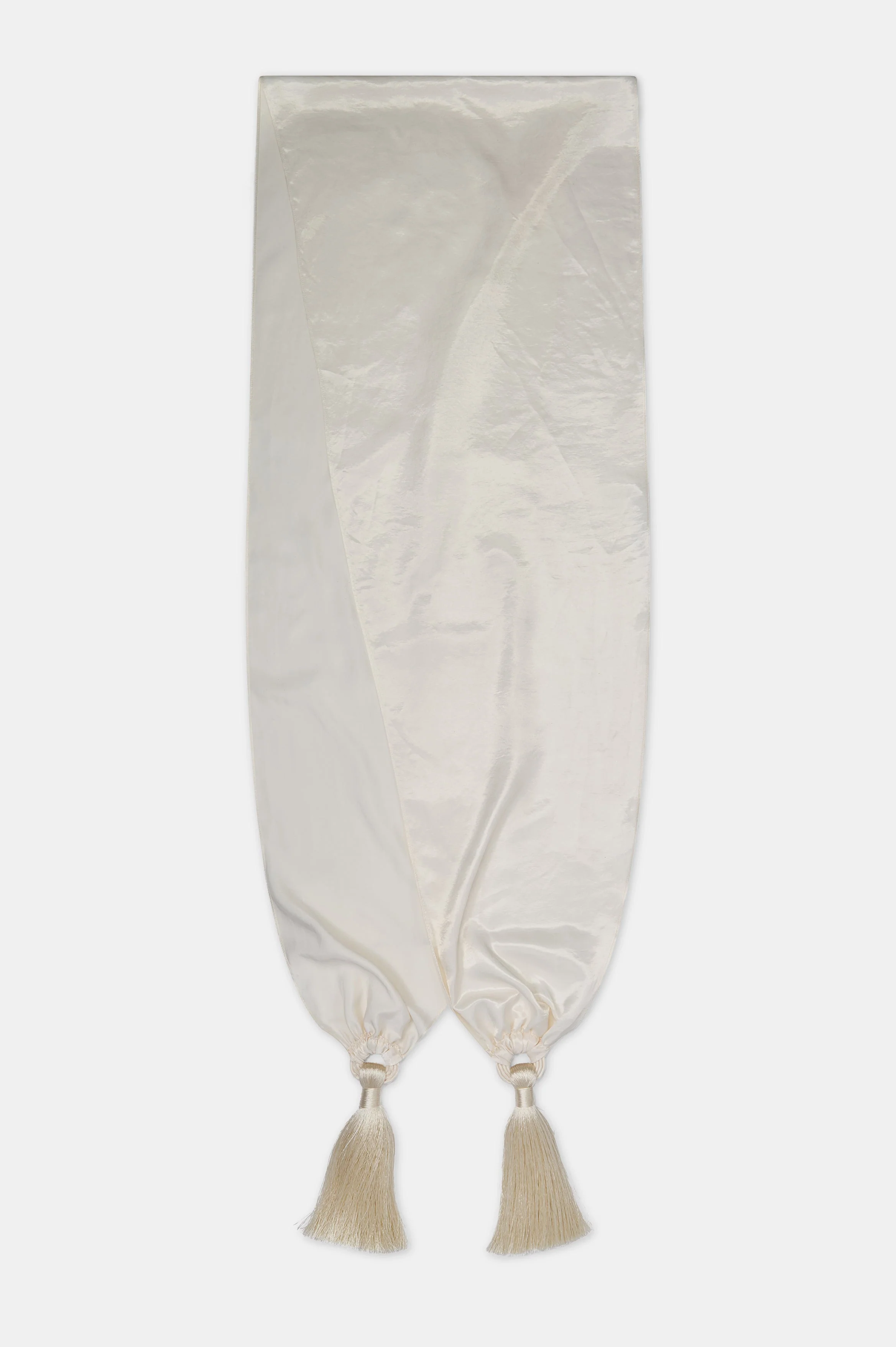 High Gloss Satin Tassel Shawl - Cream - Image 6