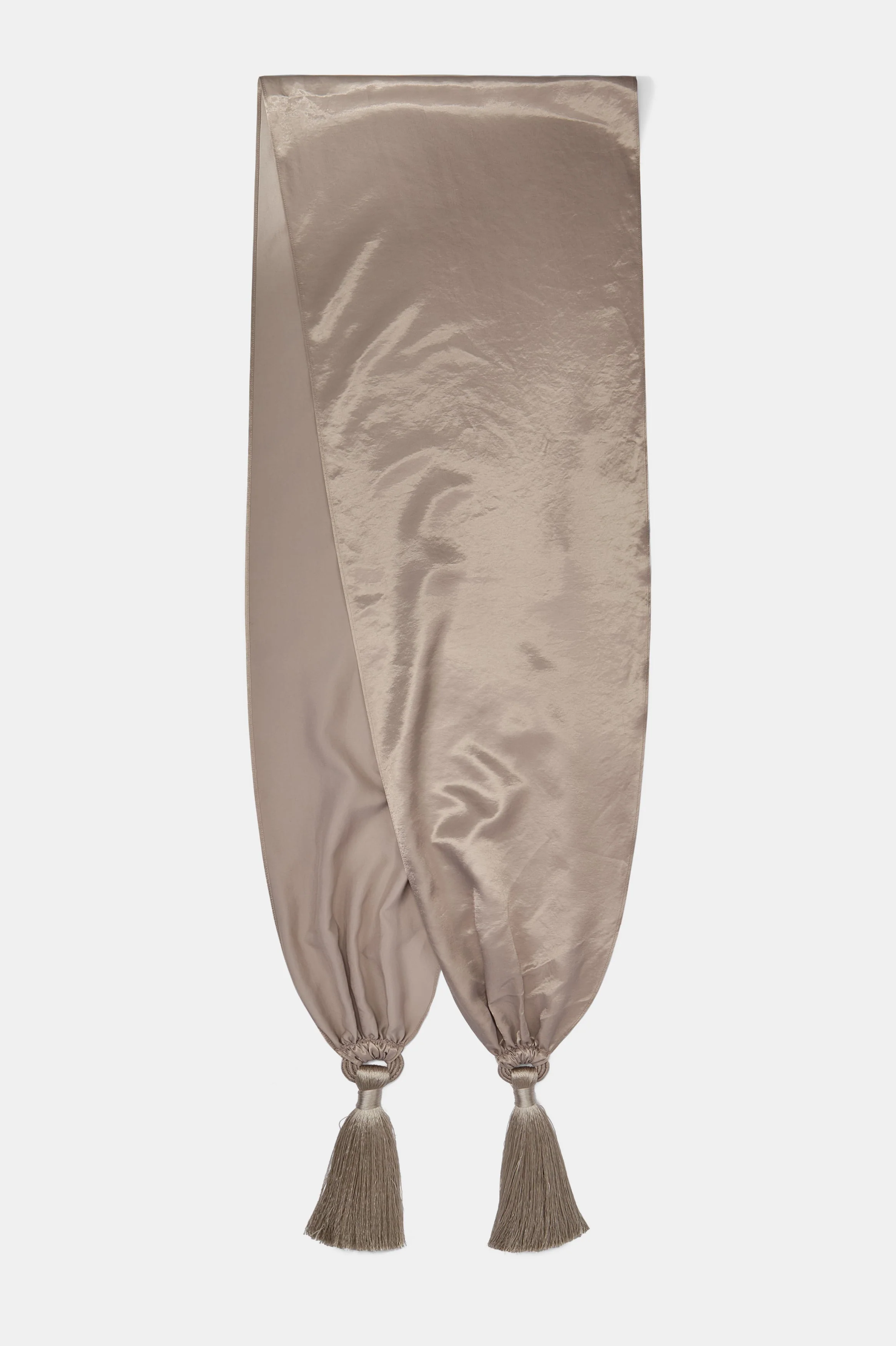 High Gloss Satin Tassel Shawl - Pebble - Image 5
