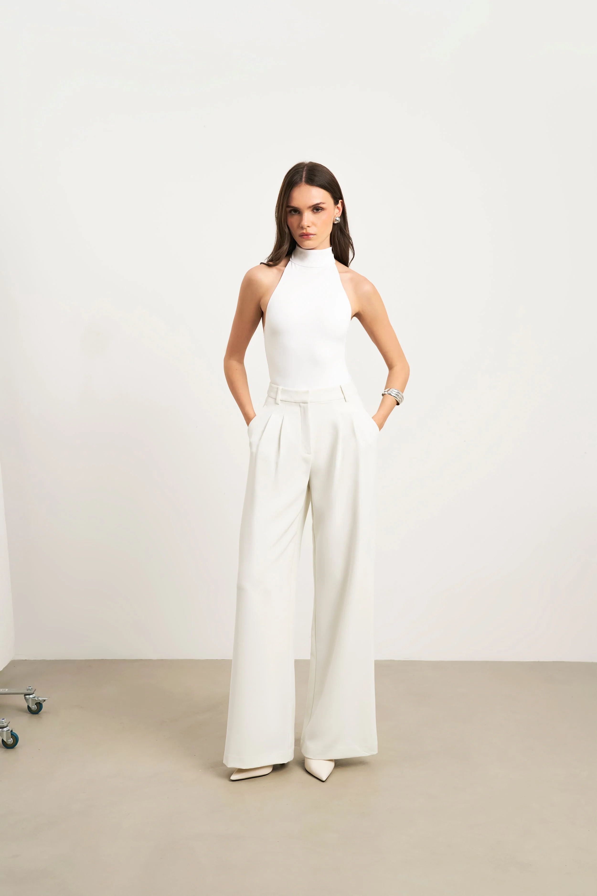 High Neck Halter Bodysuit - White - Image 6