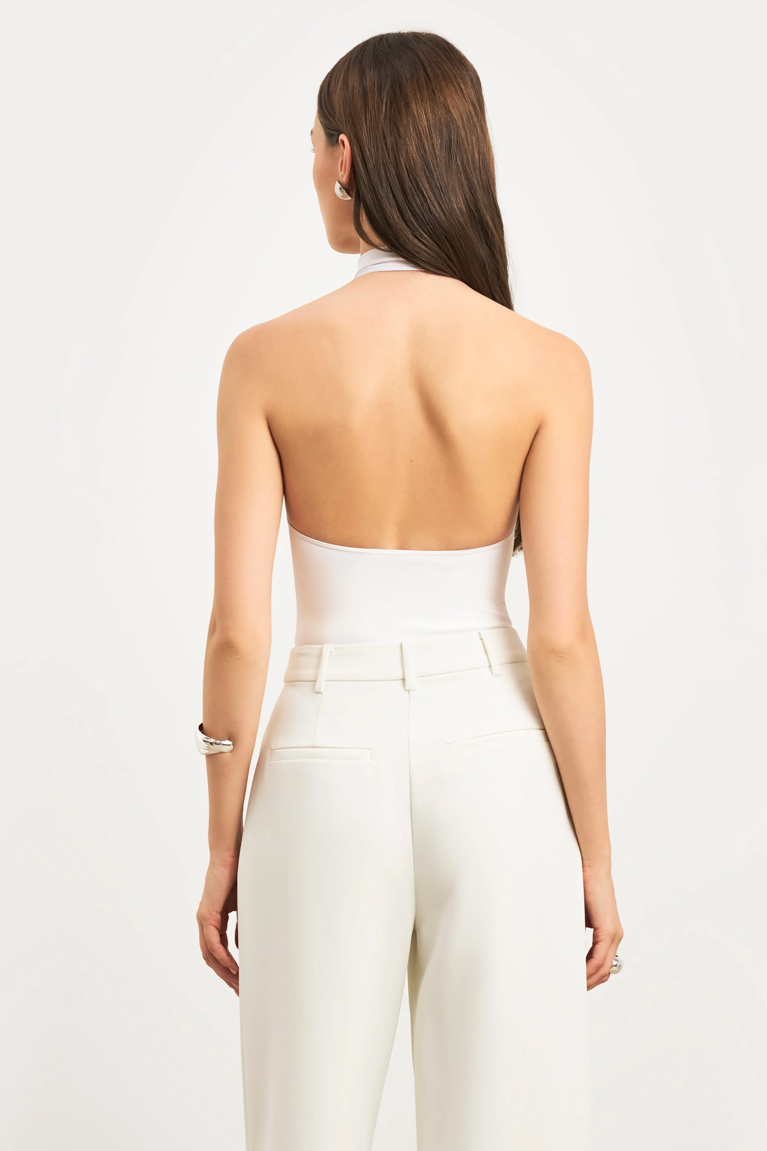 High Neck Halter Bodysuit - White - Image 7