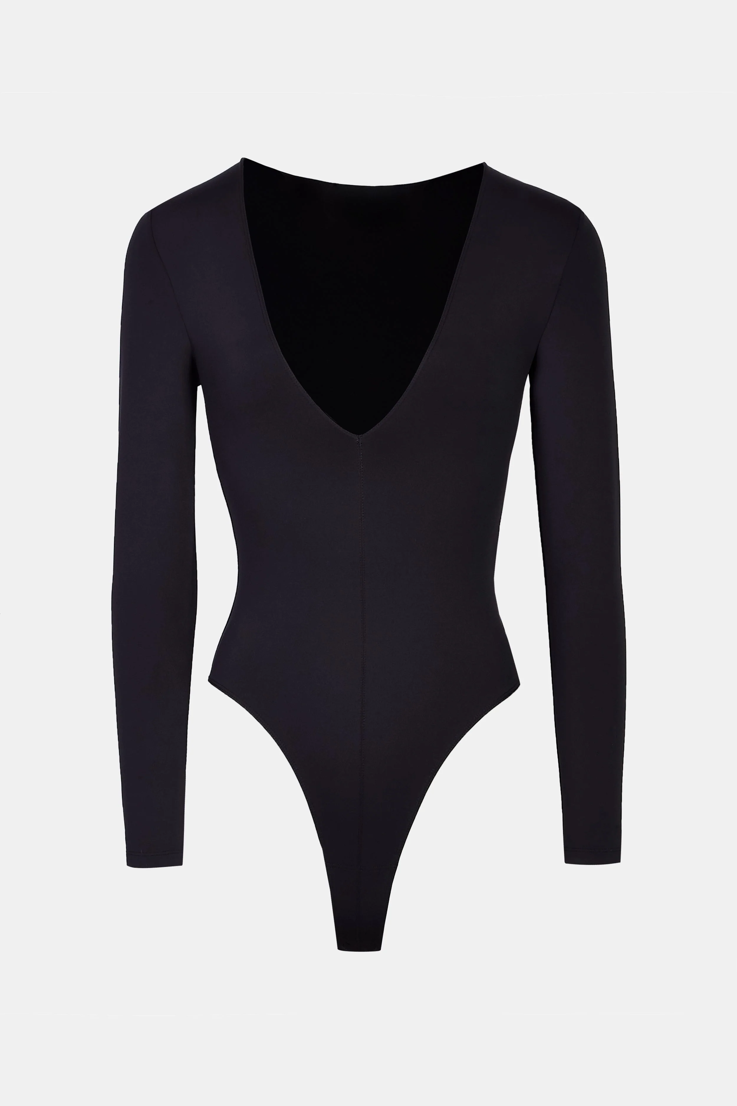 Longsleeve V Neck Plunge Bodysuit - Black - Image 7