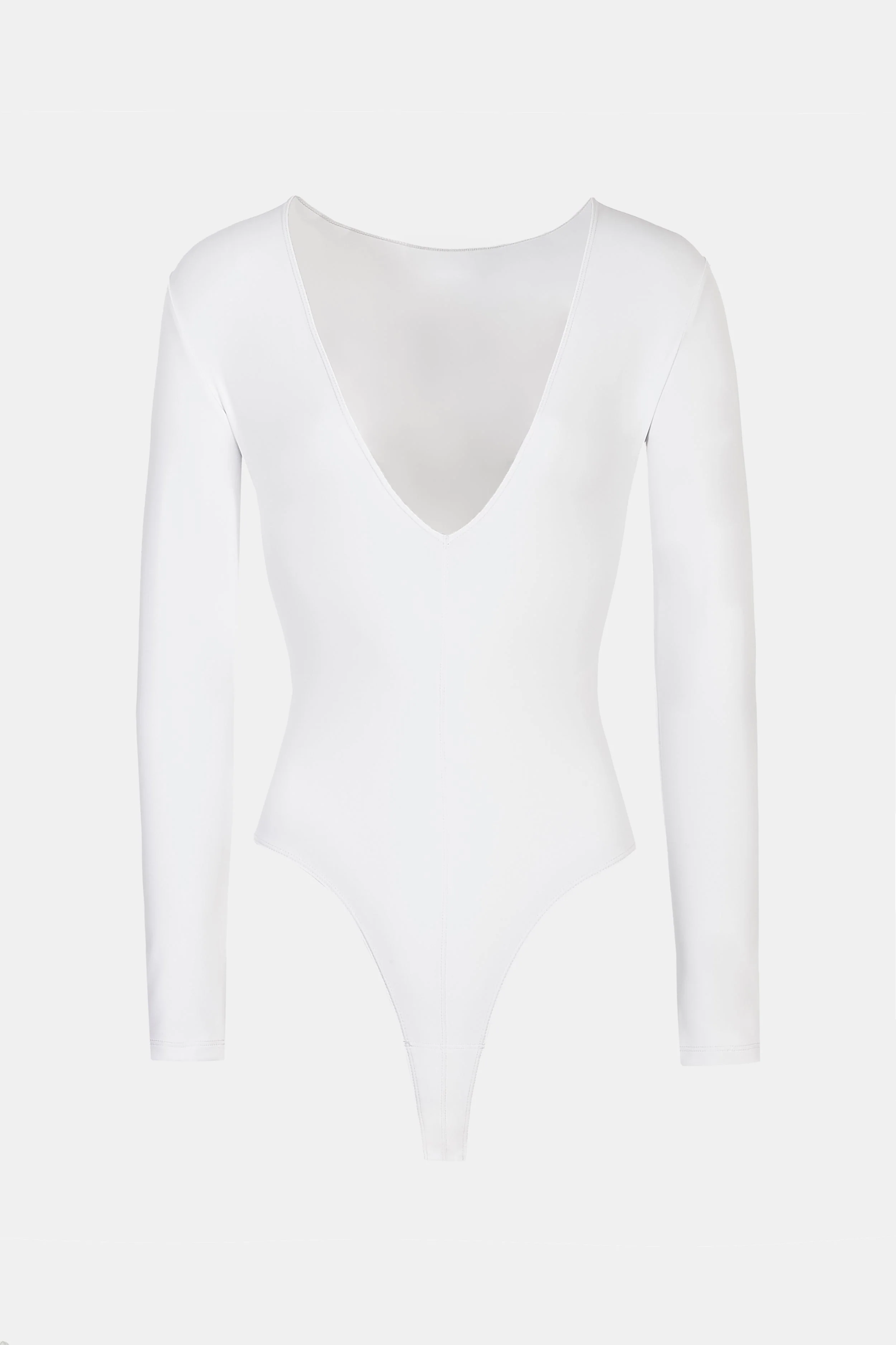 Longsleeve V Neck Plunge Bodysuit - White - Image 7