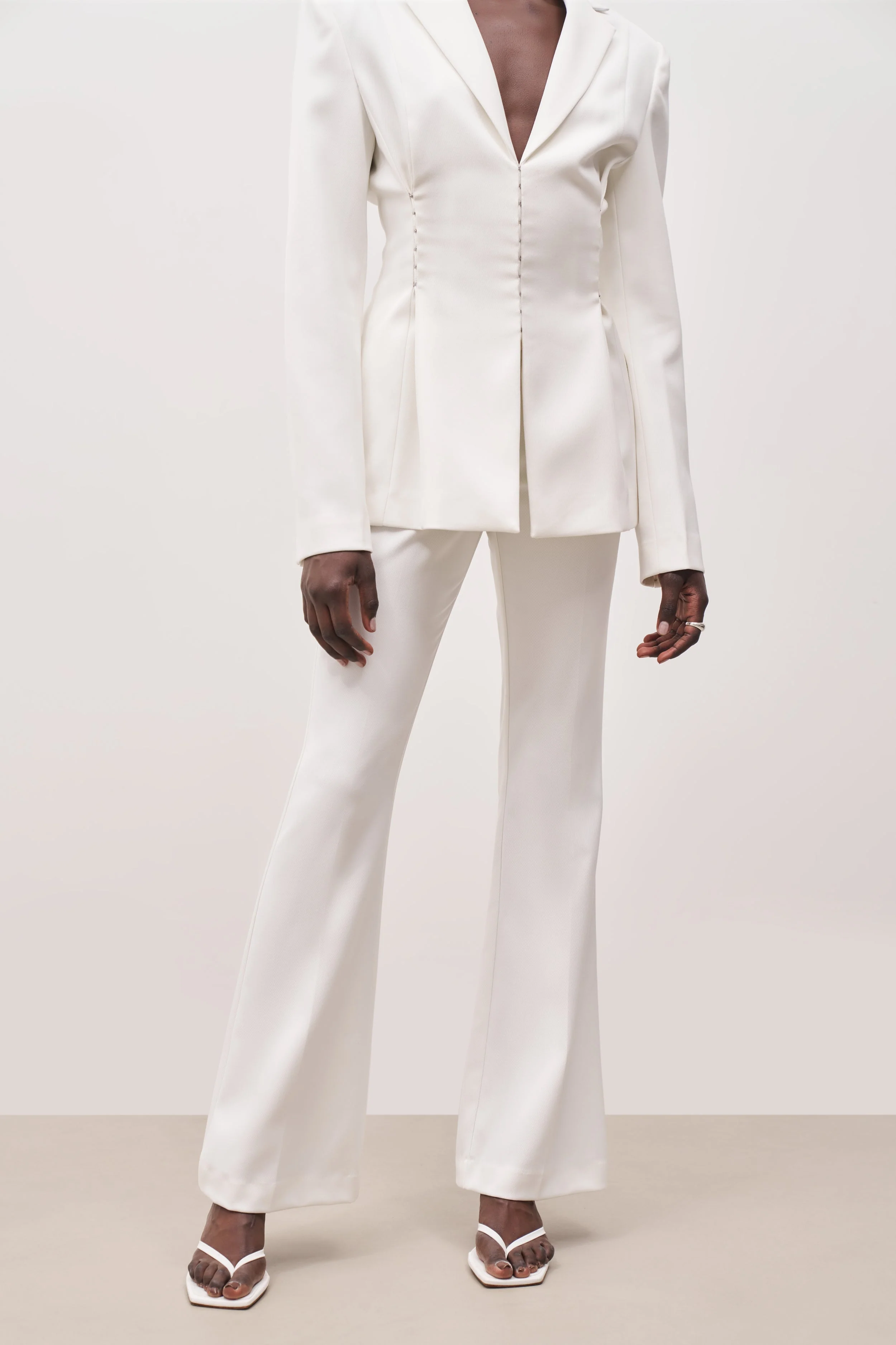 Mid Rise Flared Trousers - White - Image 3