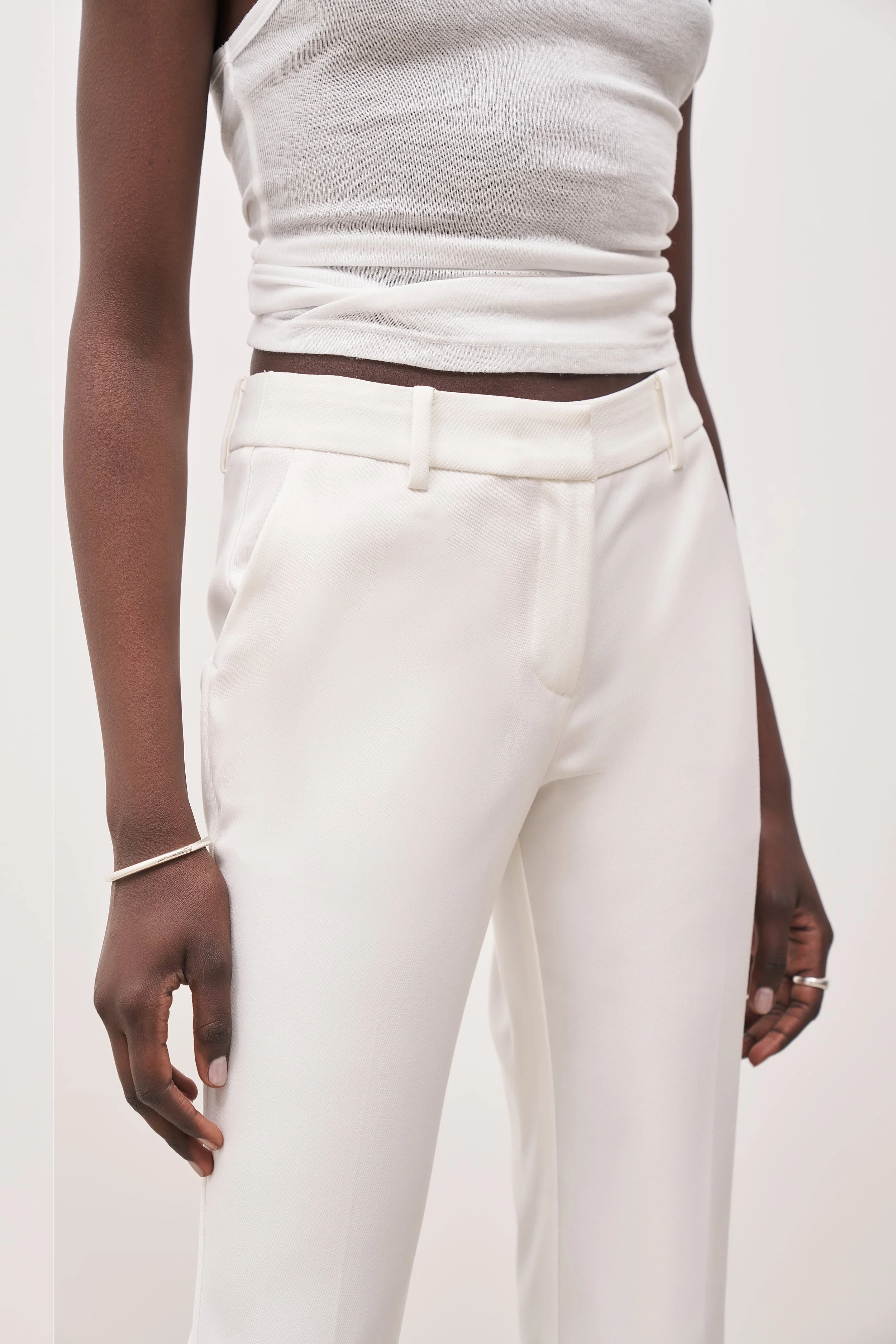 Mid Rise Flared Trousers - White - Image 4