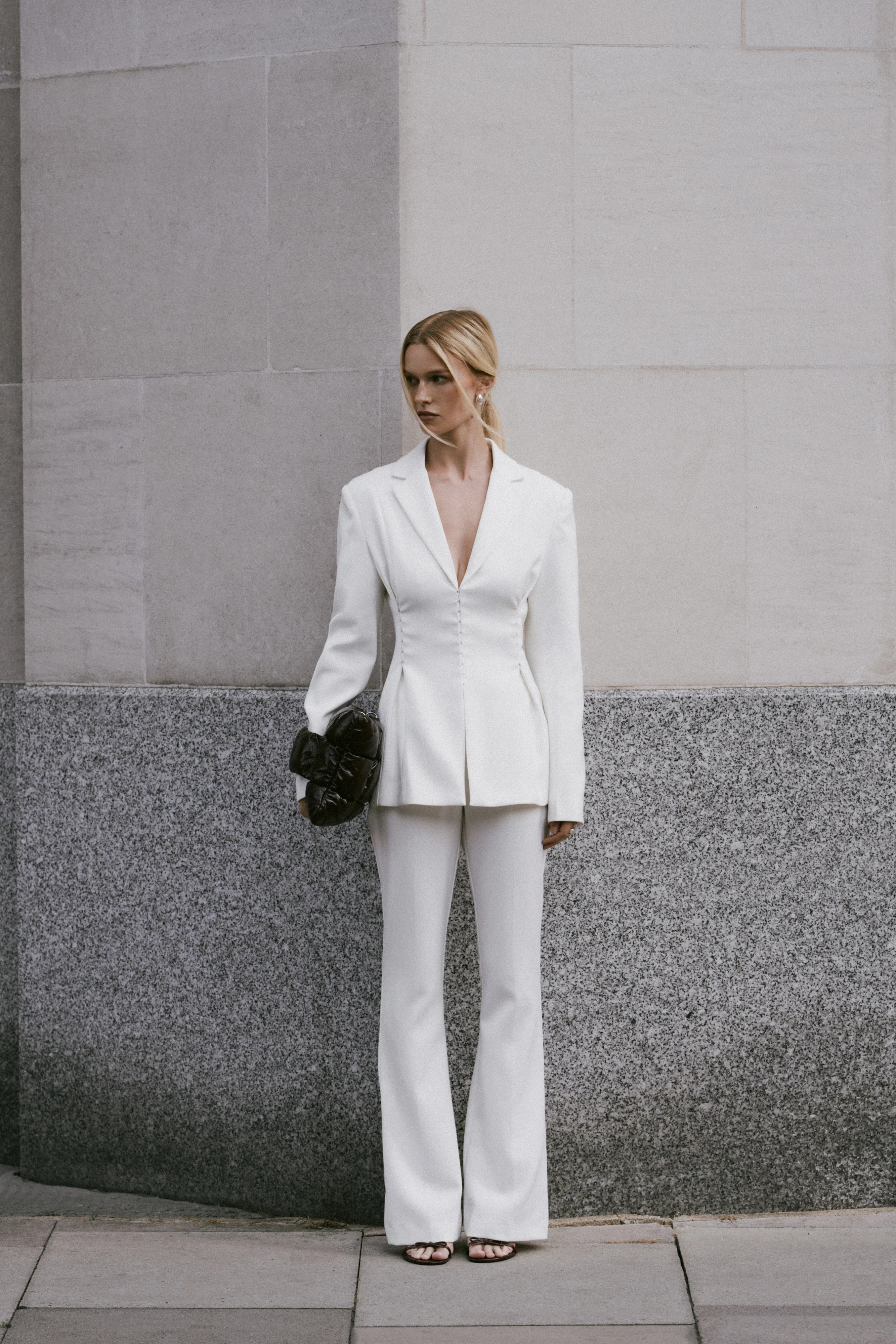 Mid Rise Flared Trousers - White - Image 5