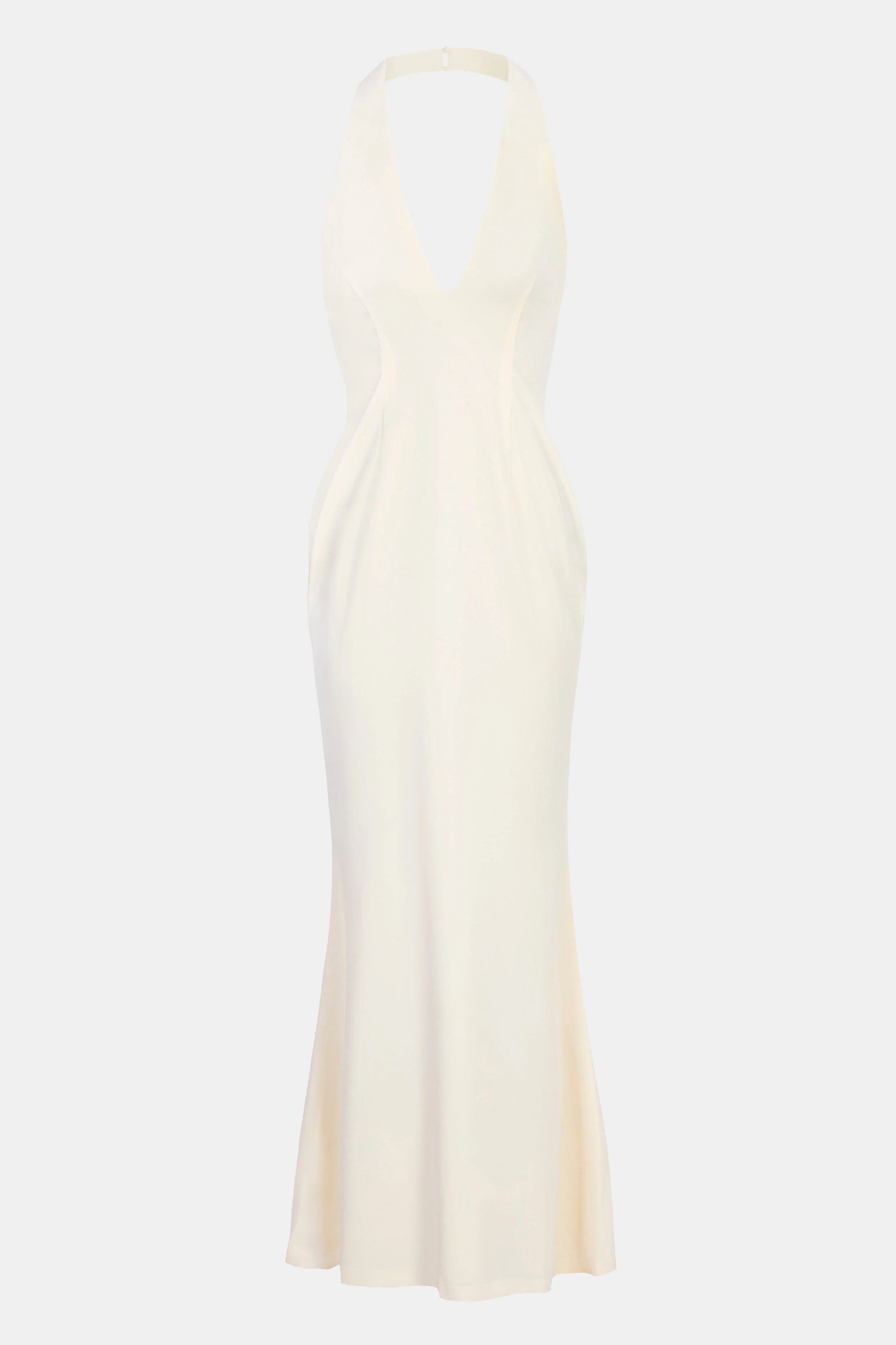 Plunging V Neck Halter Gown - Cream - Image 8