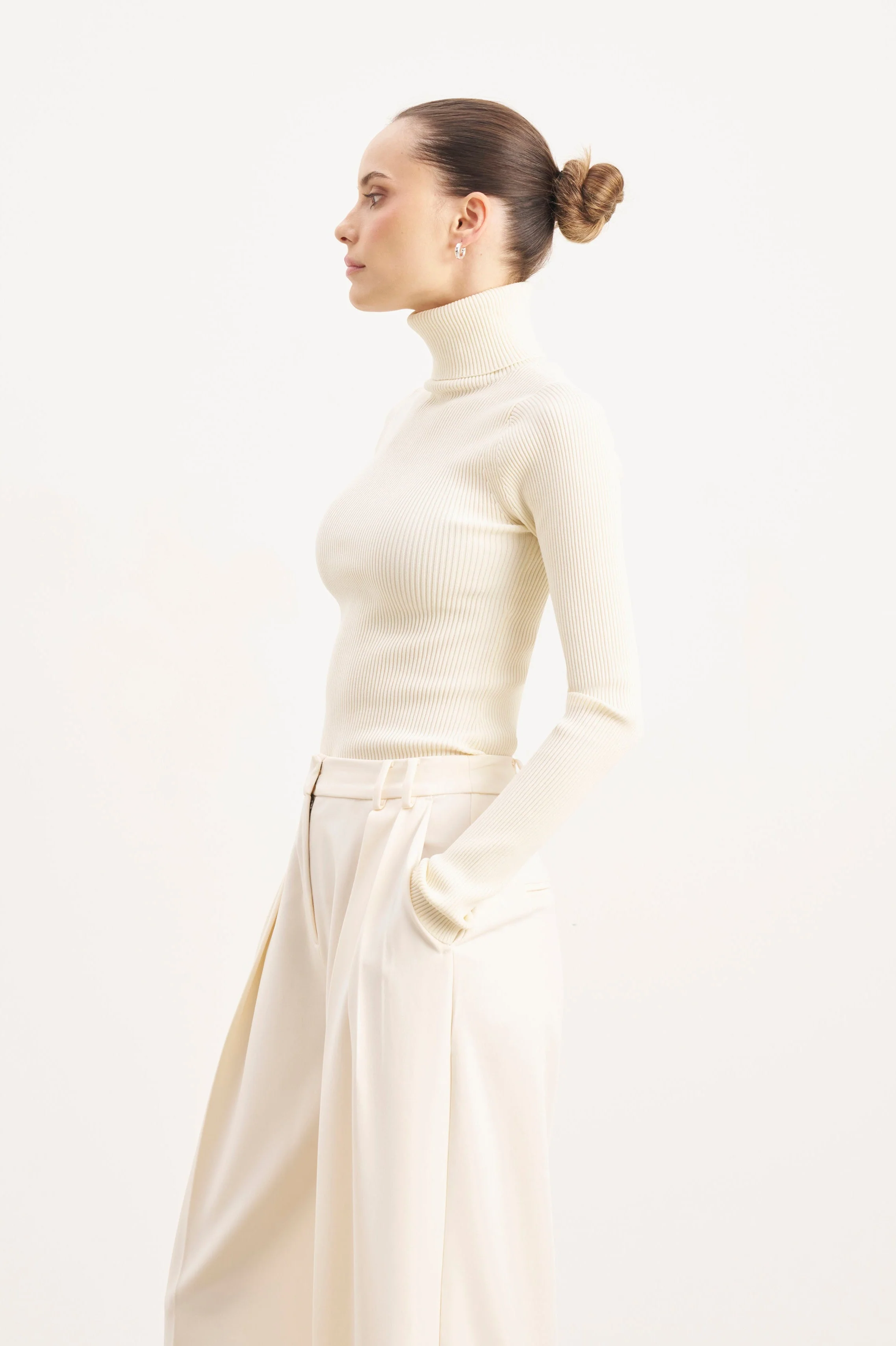 Ribbed Knit Turtleneck Jumper  - Cream - Image 3