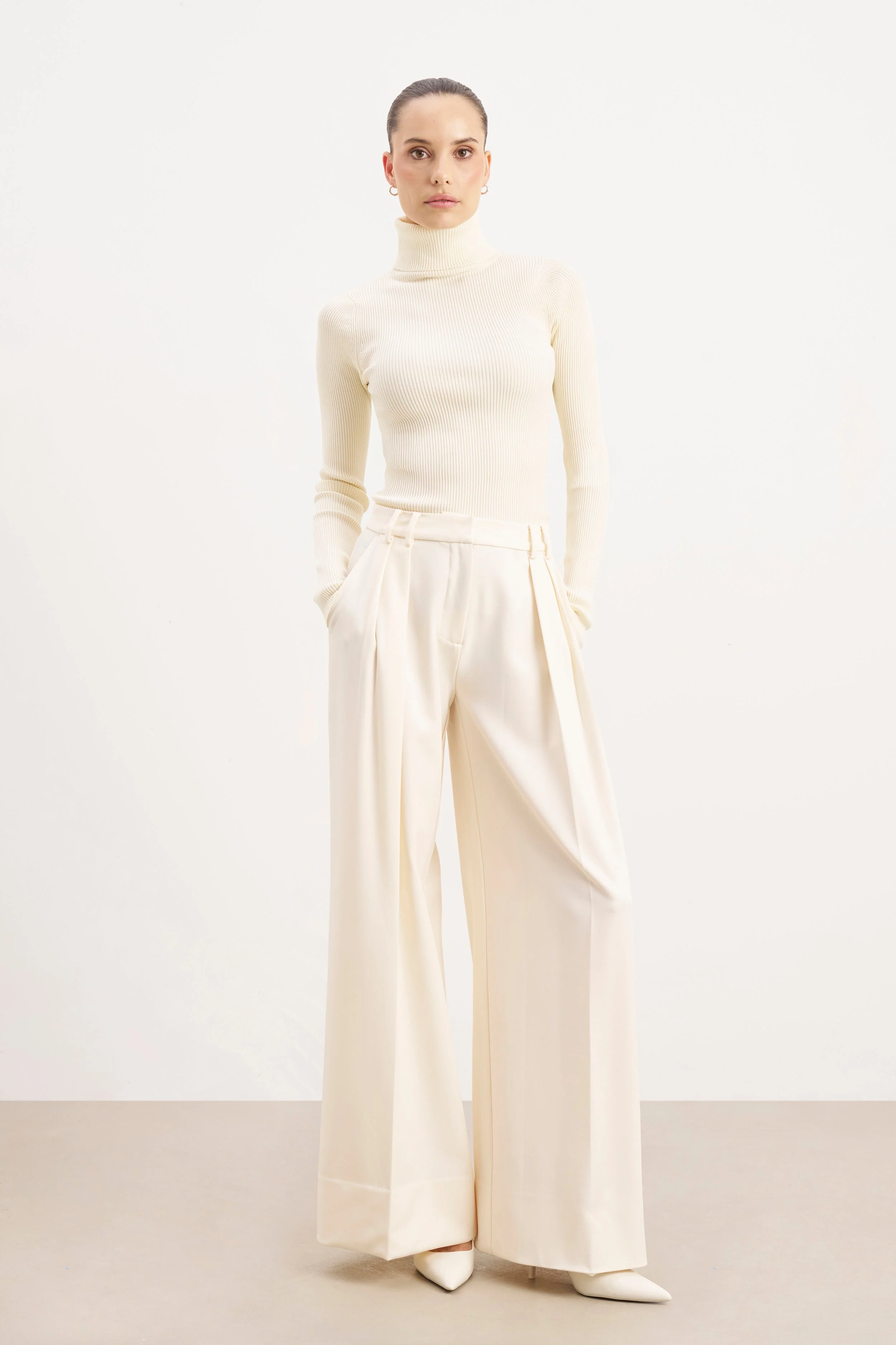 Ribbed Knit Turtleneck Jumper  - Cream - Image 4