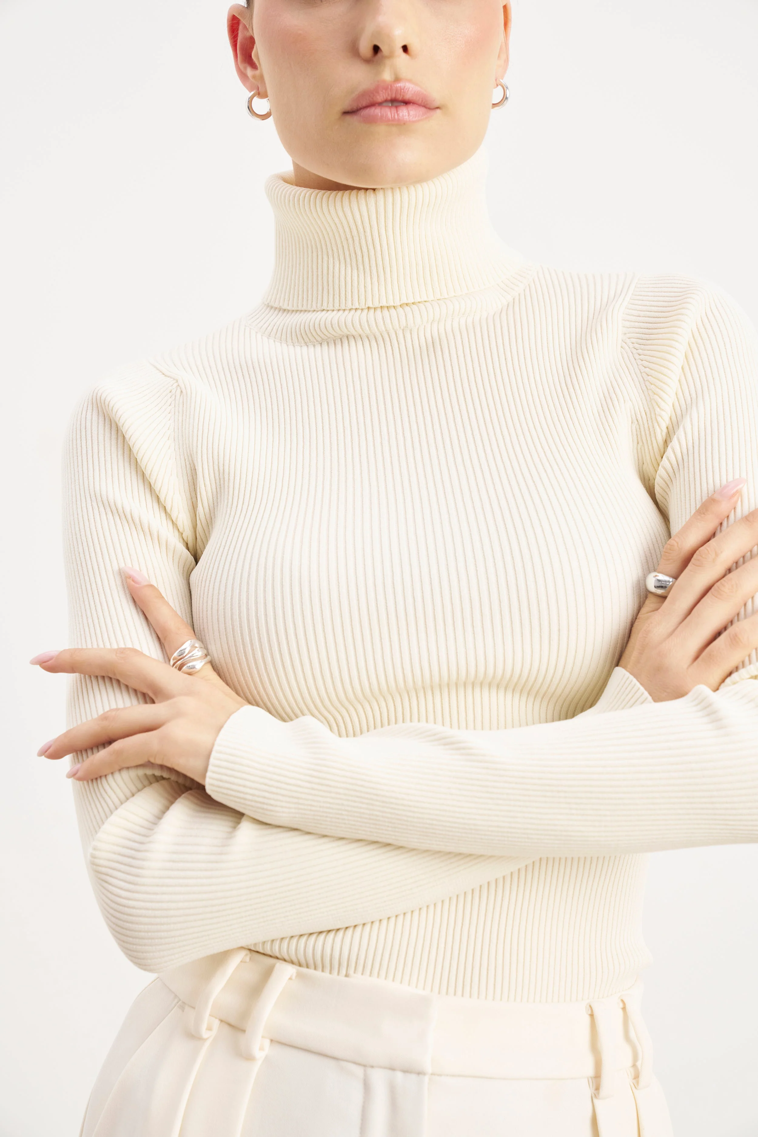 Ribbed Knit Turtleneck Jumper  - Cream - Image 5