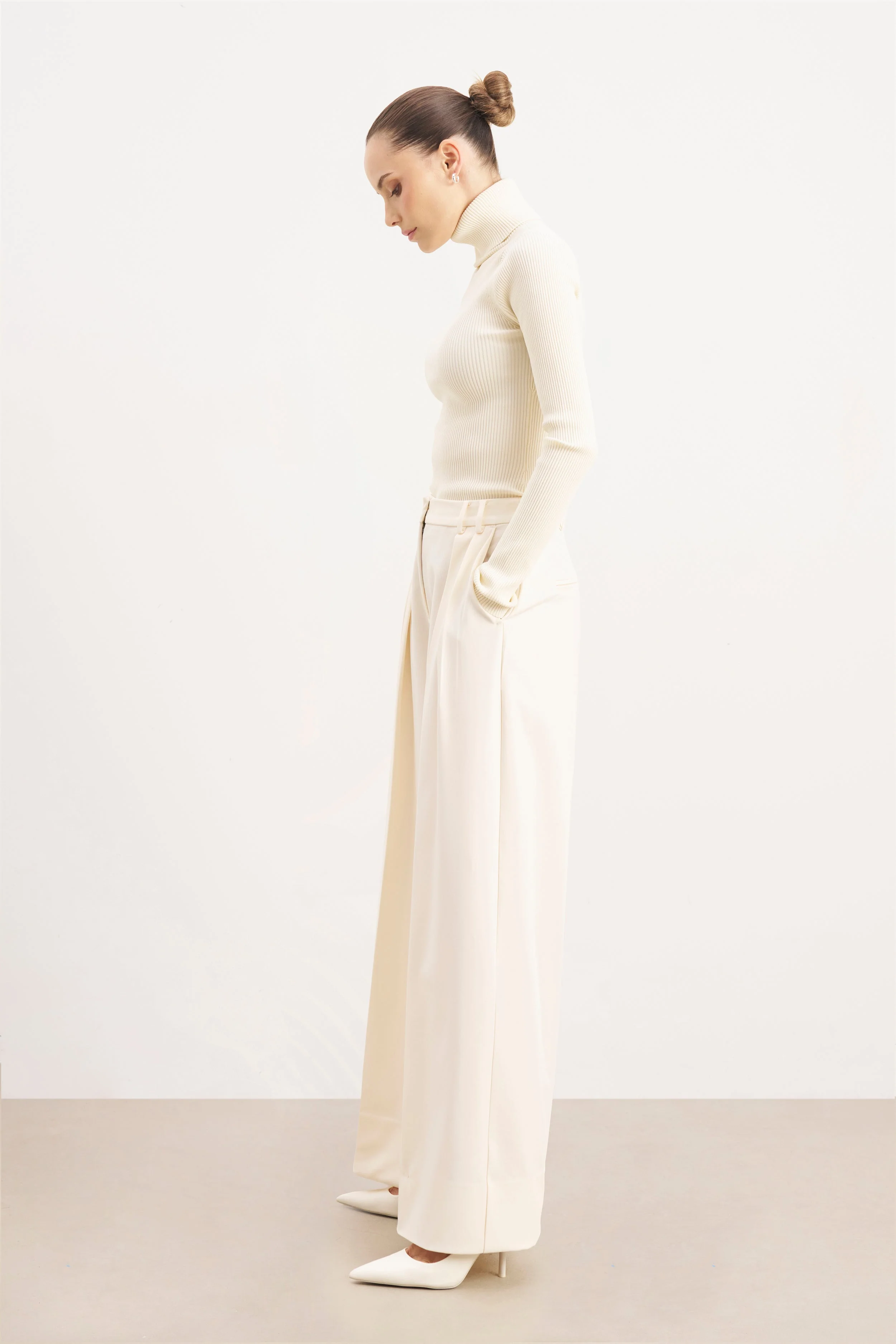 Ribbed Knit Turtleneck Jumper  - Cream - Image 6