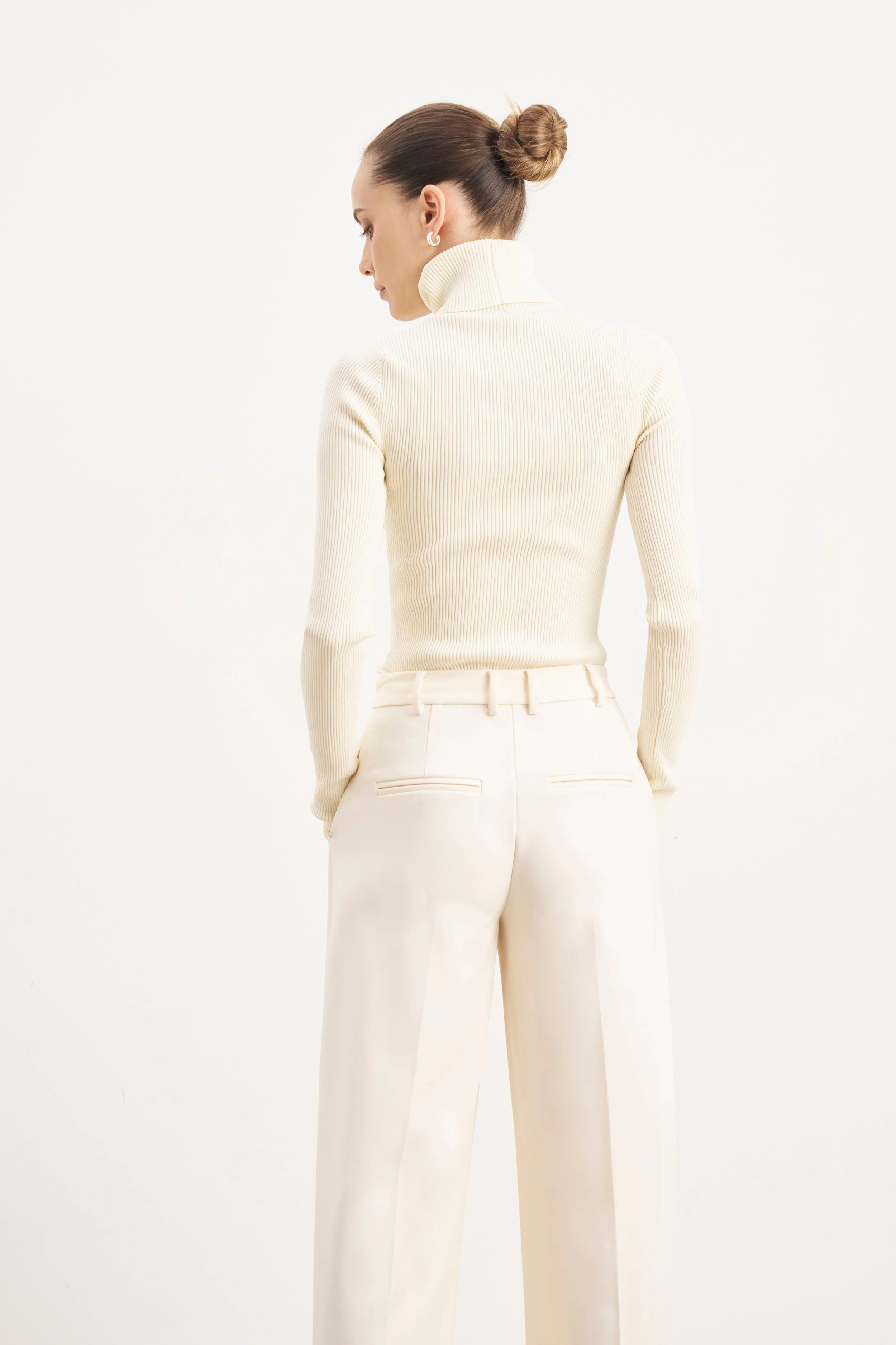 Ribbed Knit Turtleneck Jumper  - Cream - Image 7