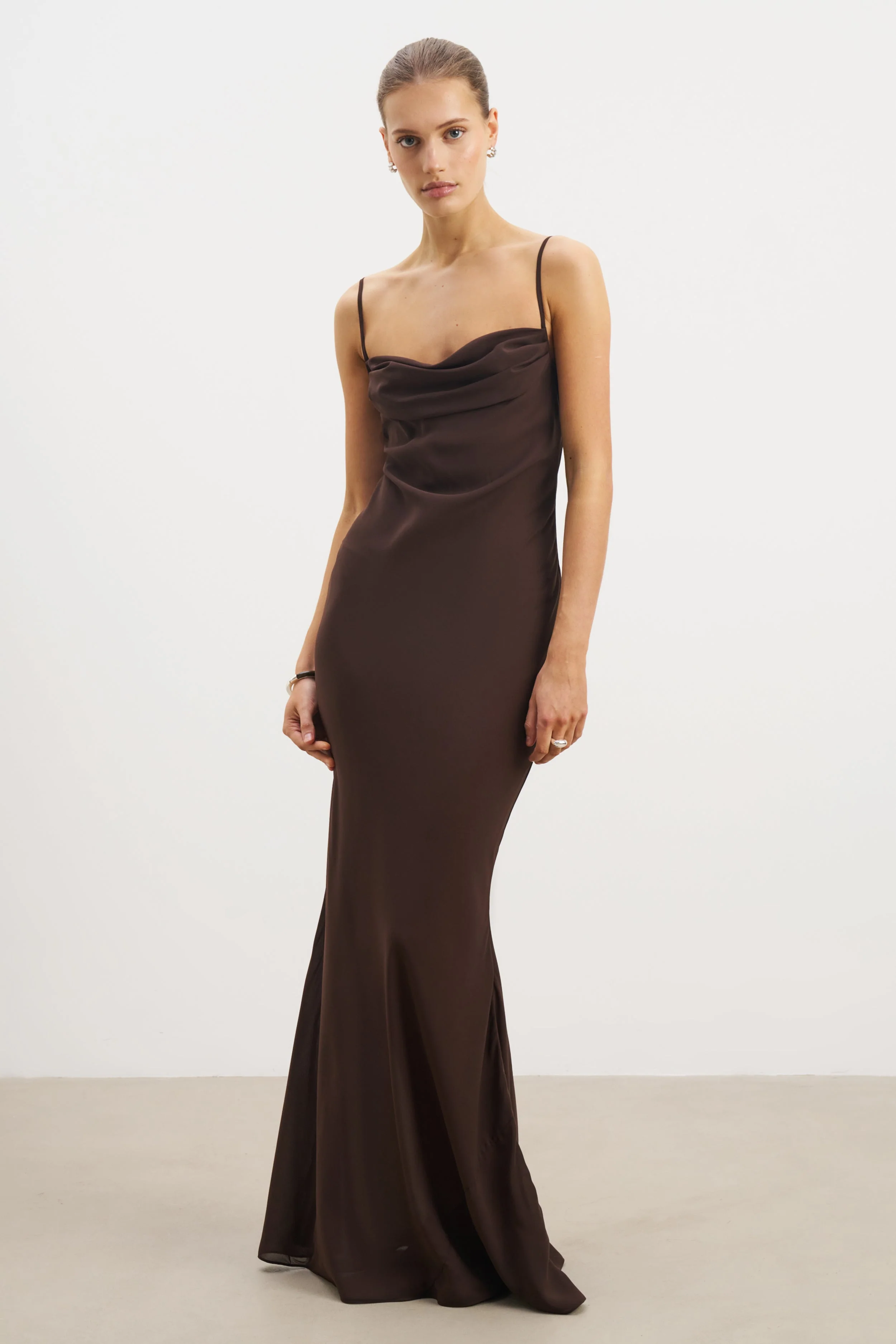 Ruched Chiffon Maxi Dress - Carob - Image 5