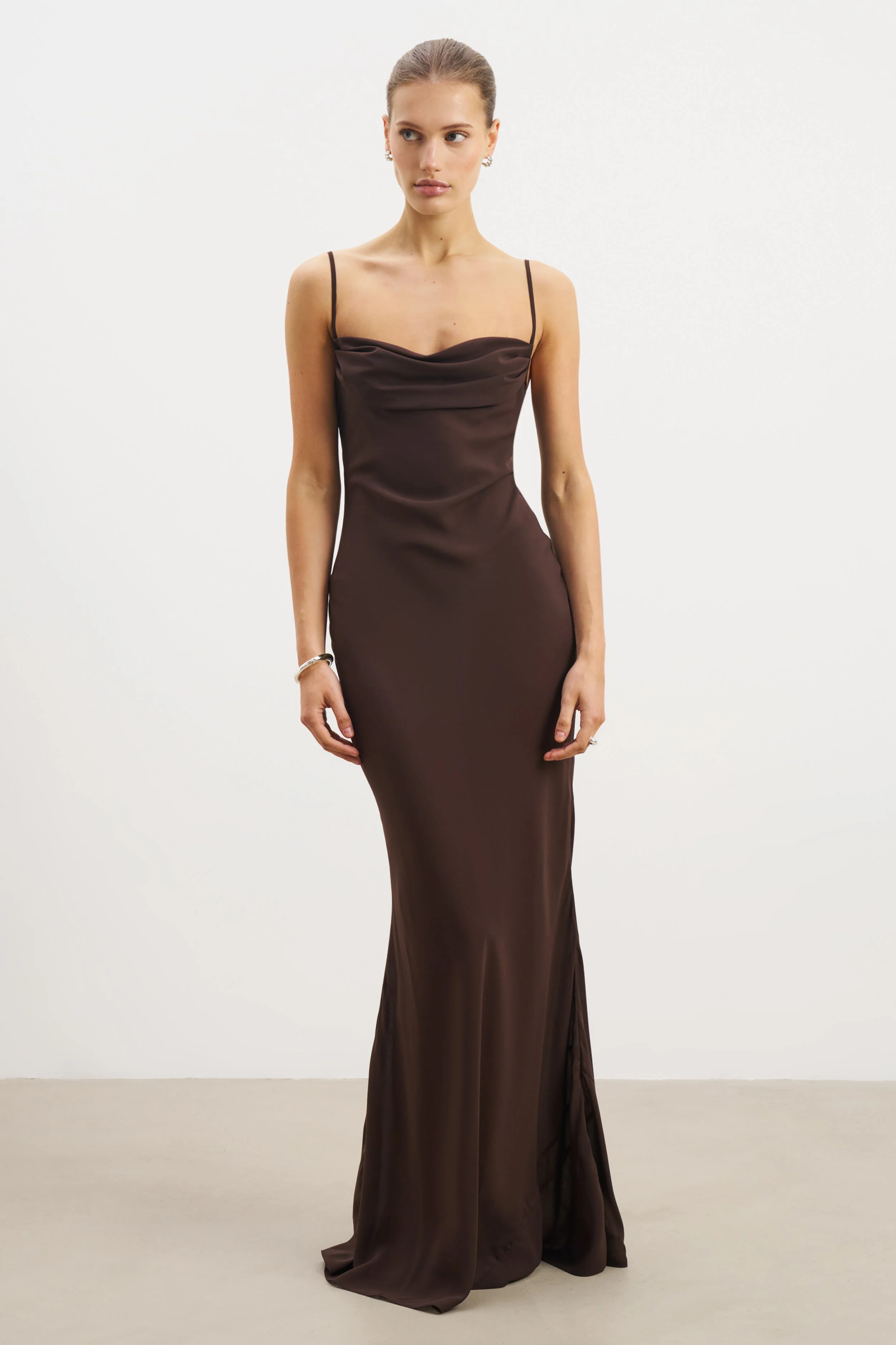 Ruched Chiffon Maxi Dress - Carob - Image 9