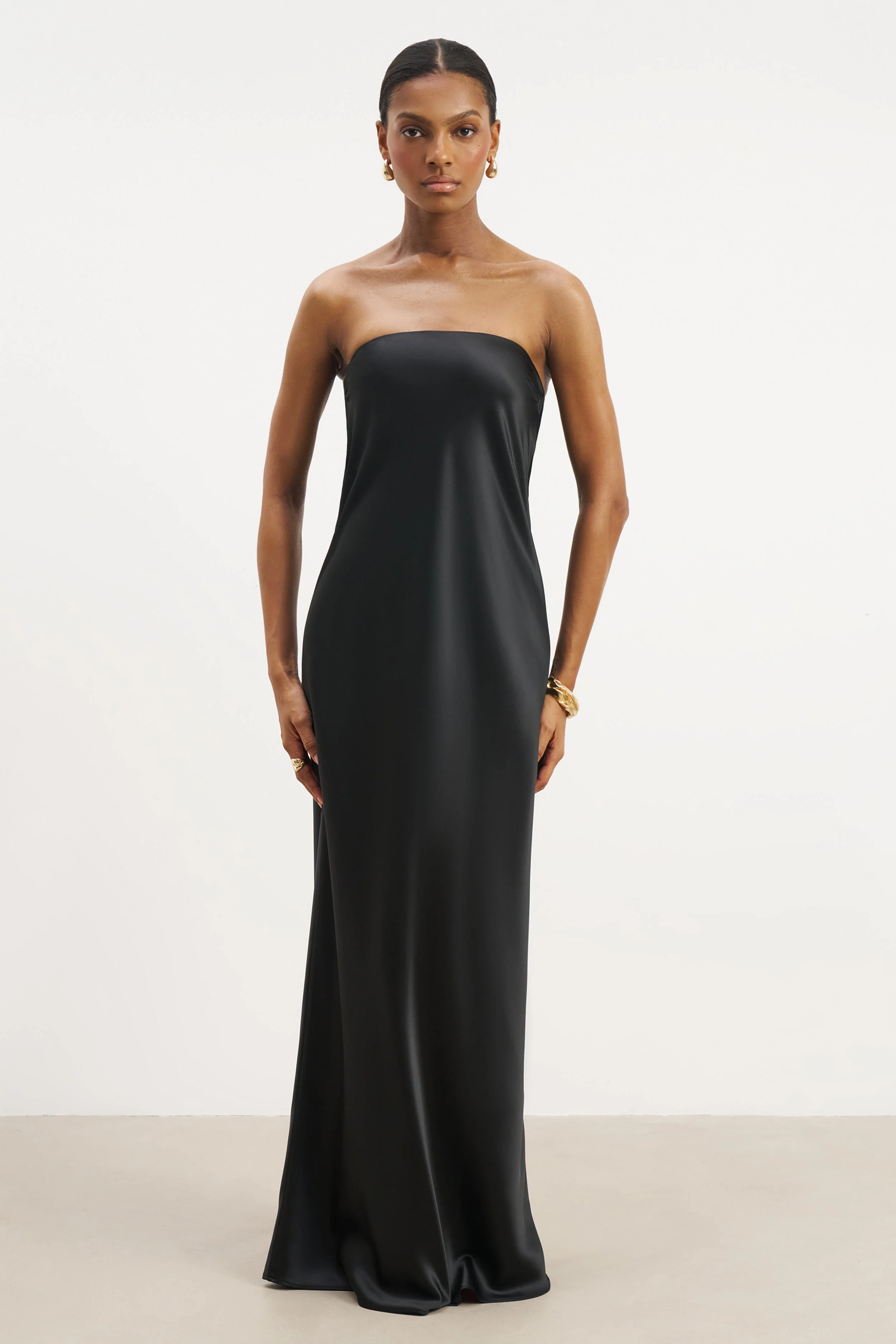 Satin Cowl Back Maxi Dress - Black - Image 3