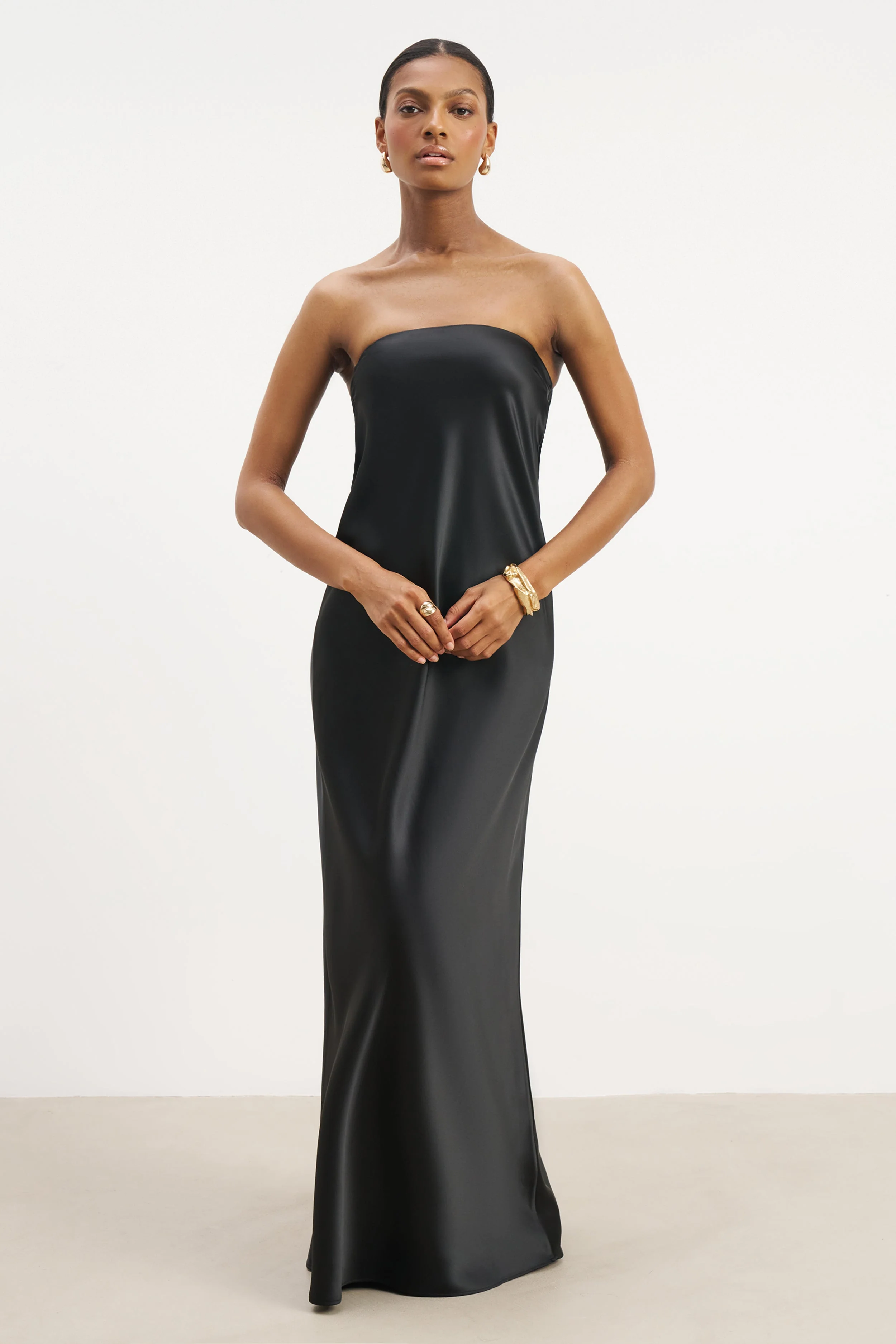 Satin Cowl Back Maxi Dress - Black - Image 7