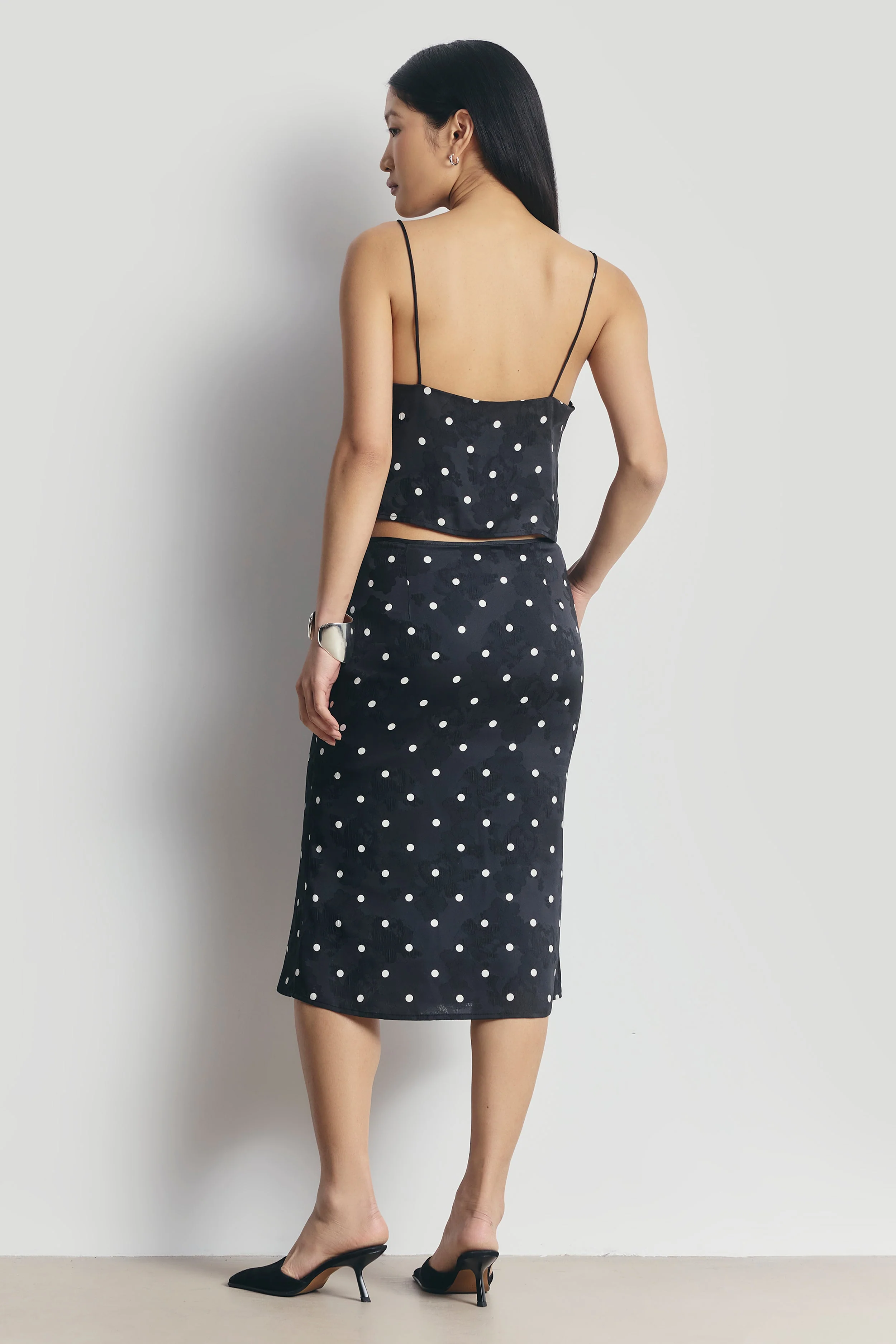 Satin Jacquard Polka Dot Camisole Top - Black Polka Dot - Image 5