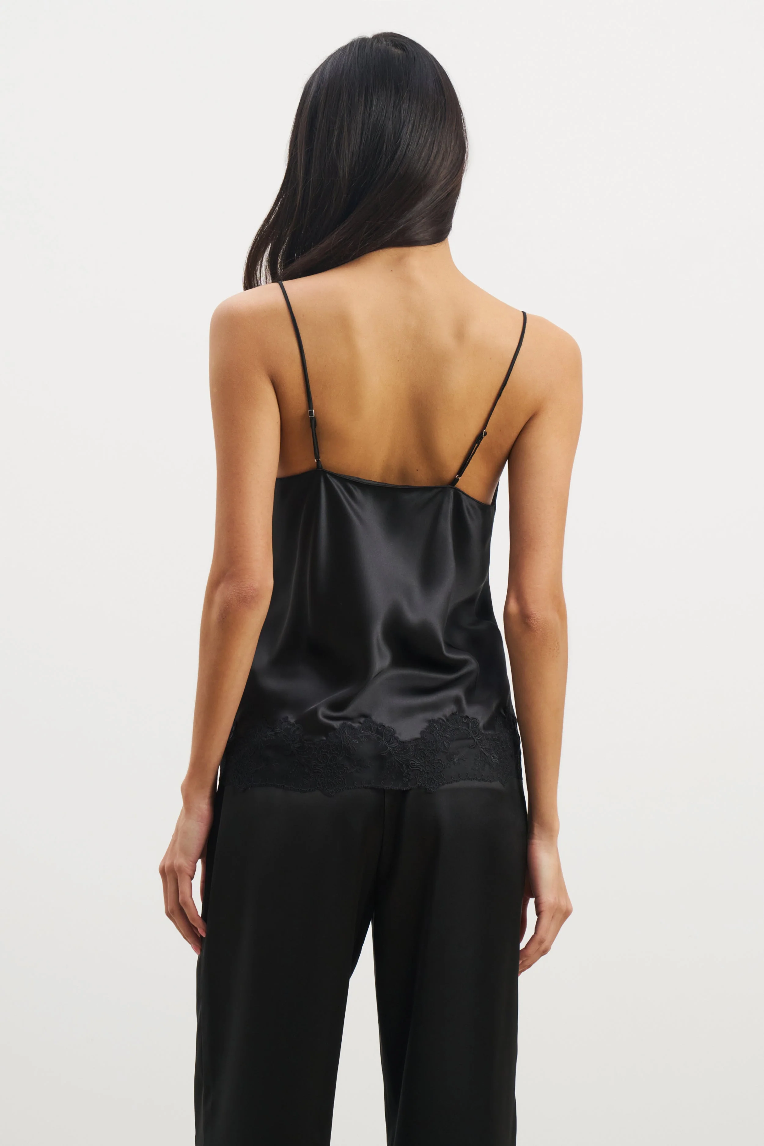 Satin Lace Detail Camisole - Black - Image 4