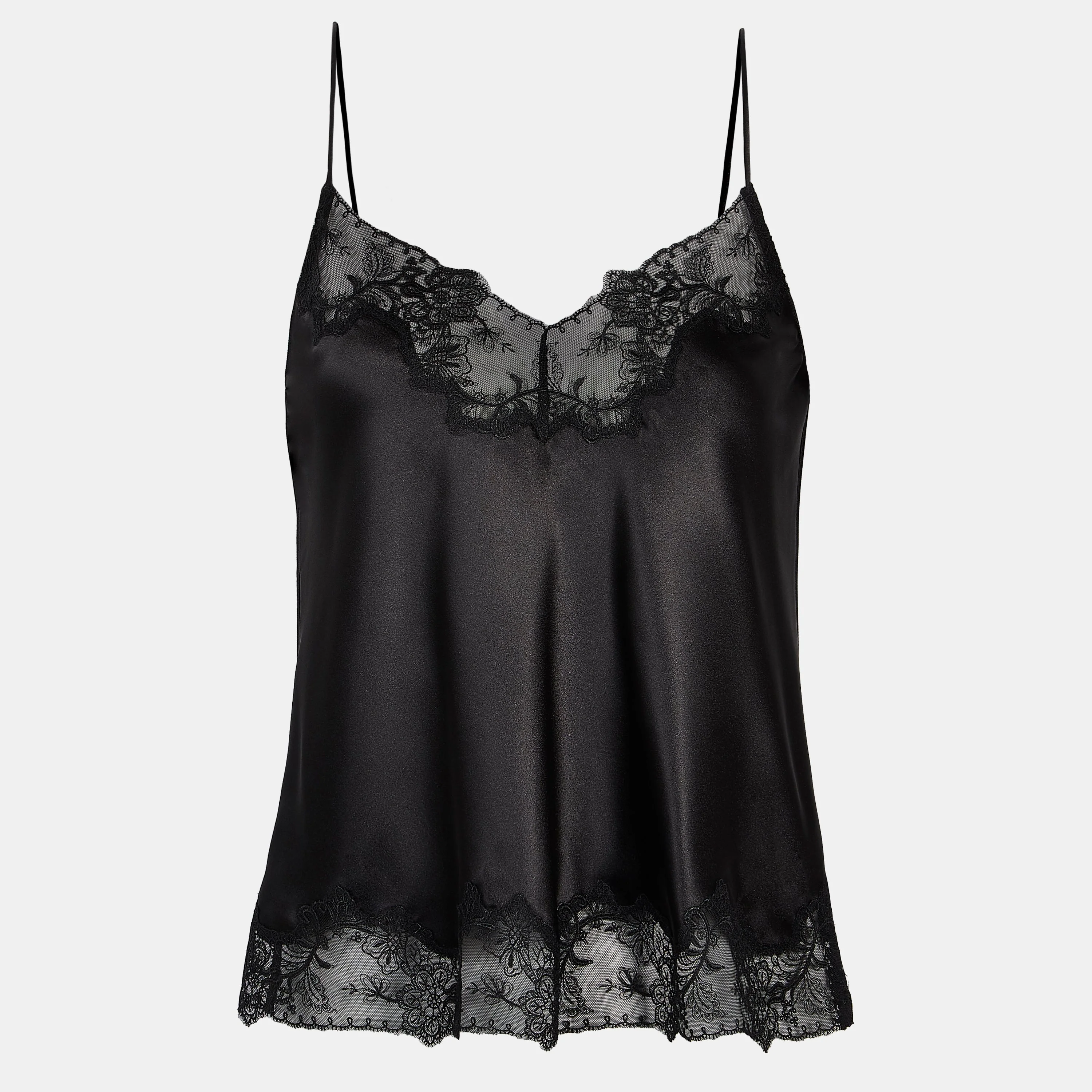 Satin Lace Detail Camisole - Black - Image 5
