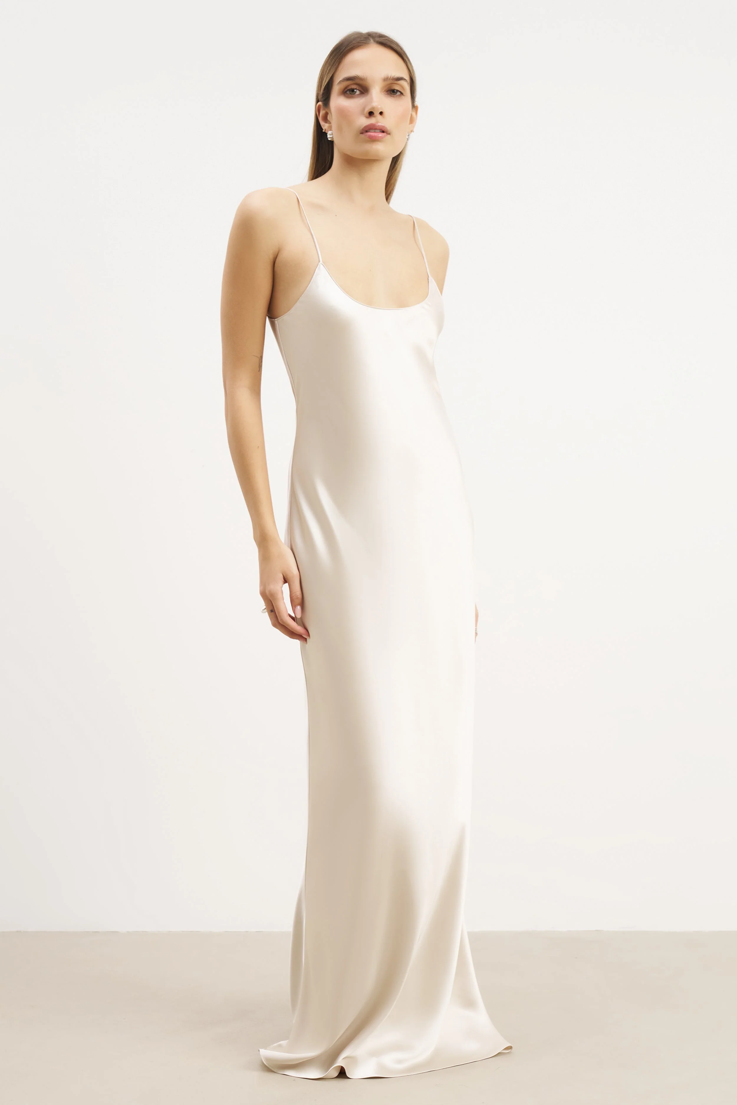 Satin Scoop Neck Camisole Maxi Dress - Champagne - Image 6