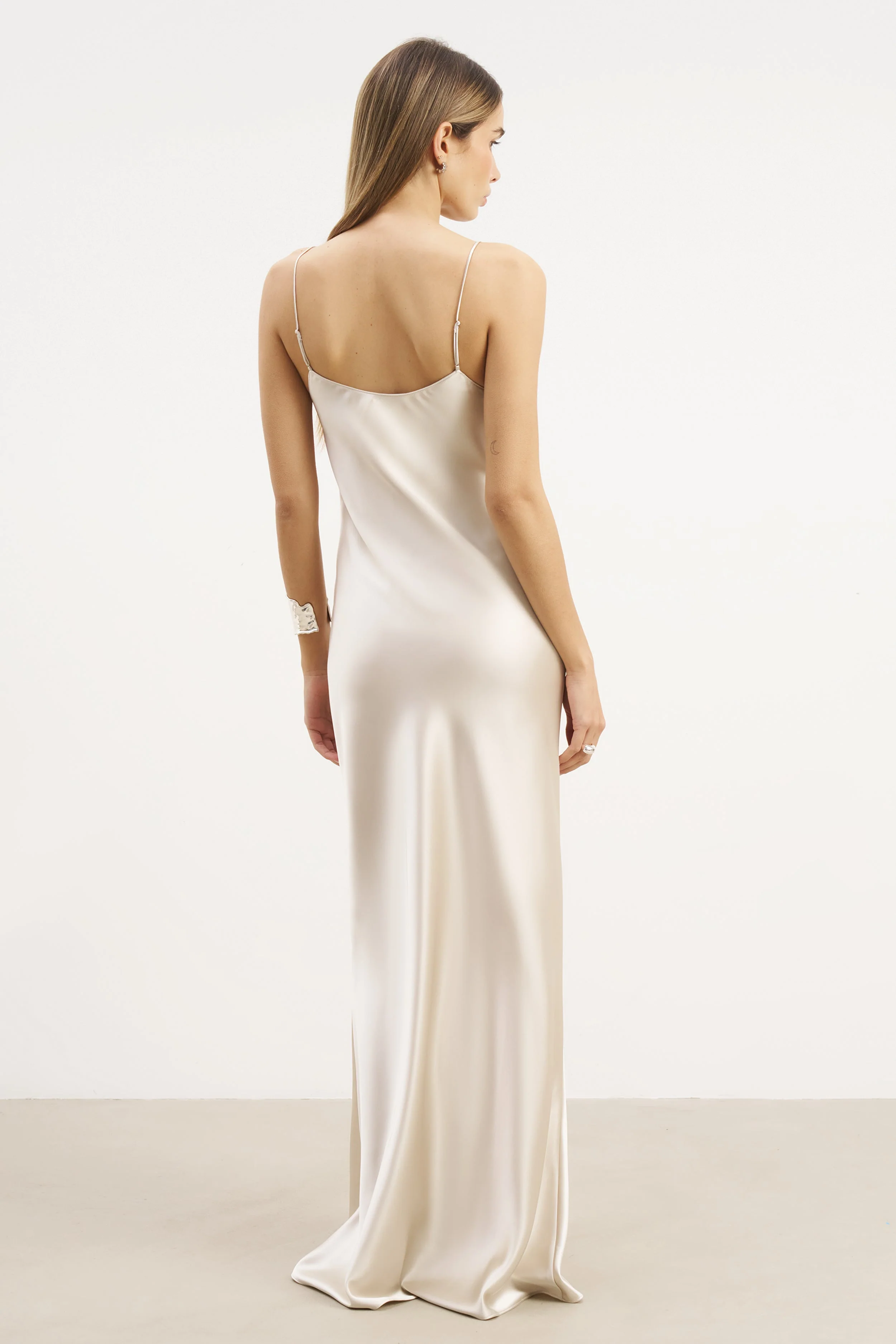 Satin Scoop Neck Camisole Maxi Dress - Champagne - Image 8
