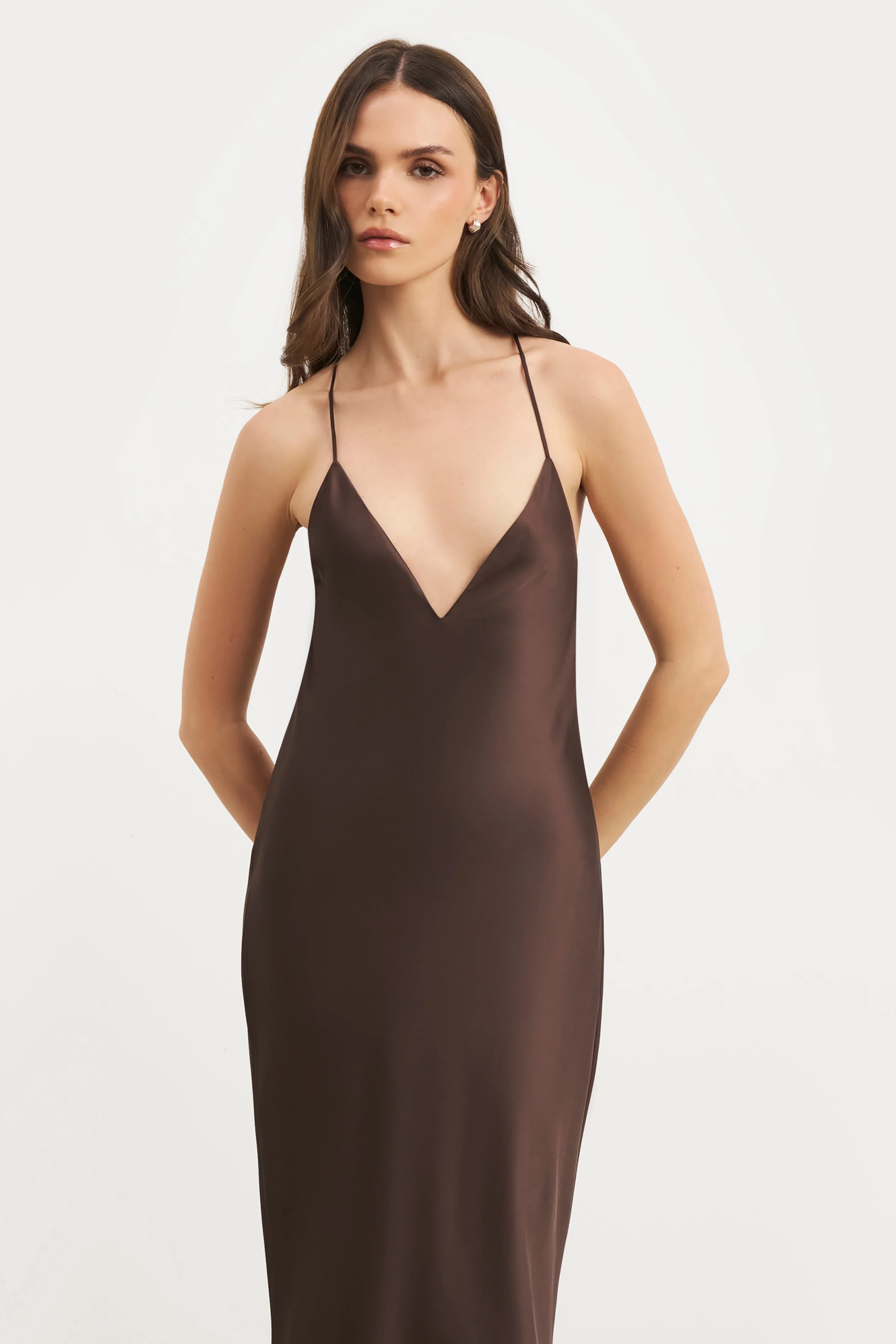 Satin Slinky Cowl Back Gown - Carob - Image 3