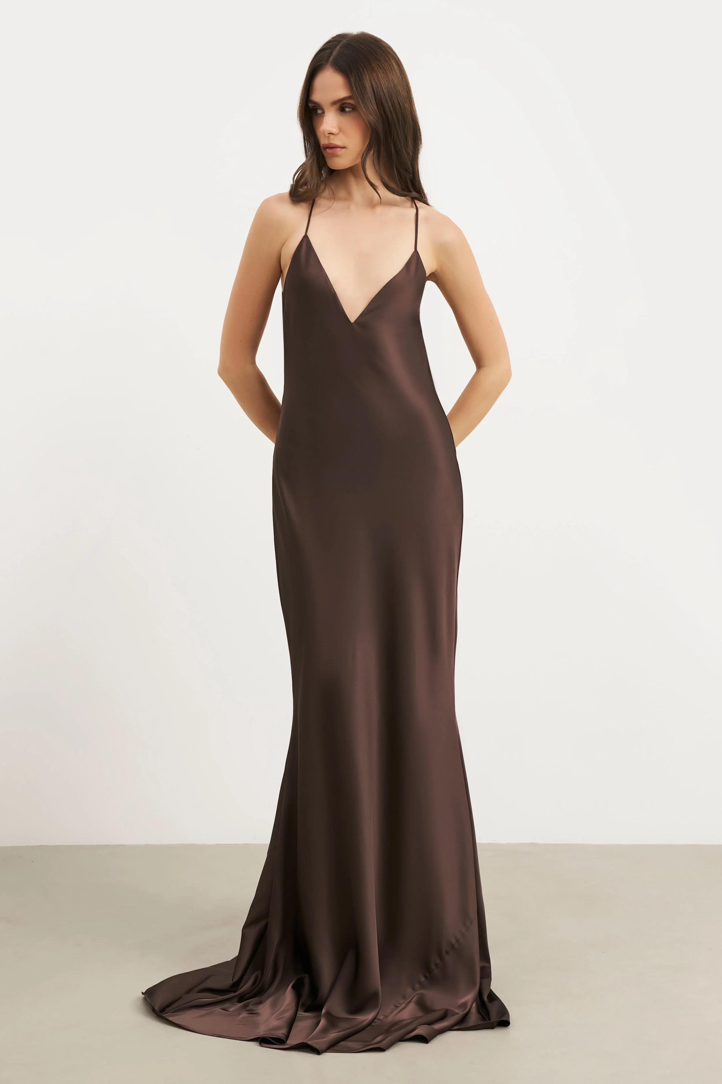 Satin Slinky Cowl Back Gown - Carob - Image 4