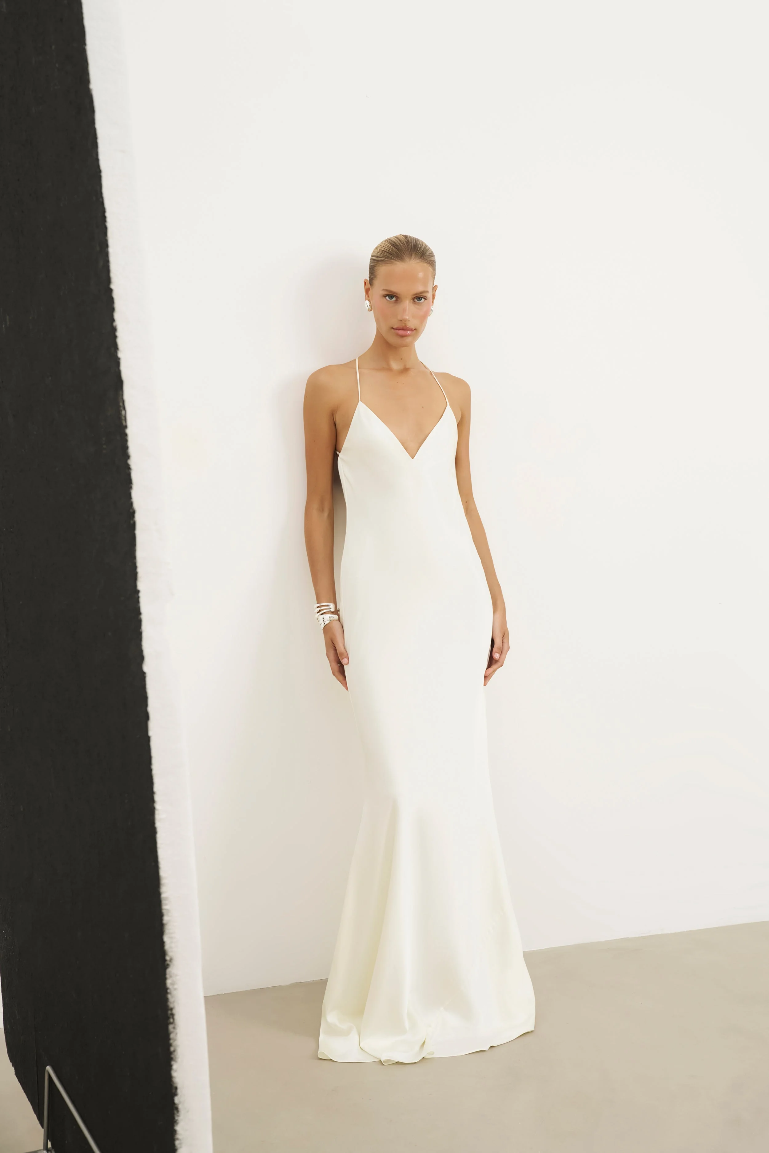 Satin Slinky Cowl Back Gown - Ivory - Image 6