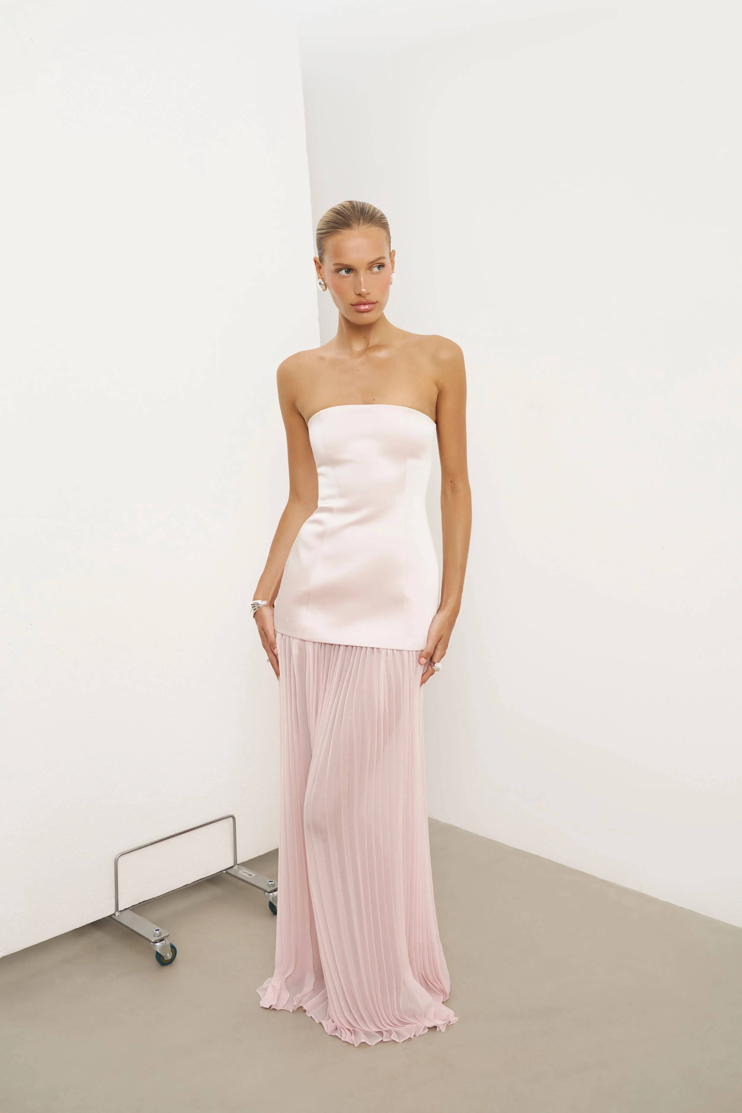 Satin Structured Bodice Gown - Blush - Image 8