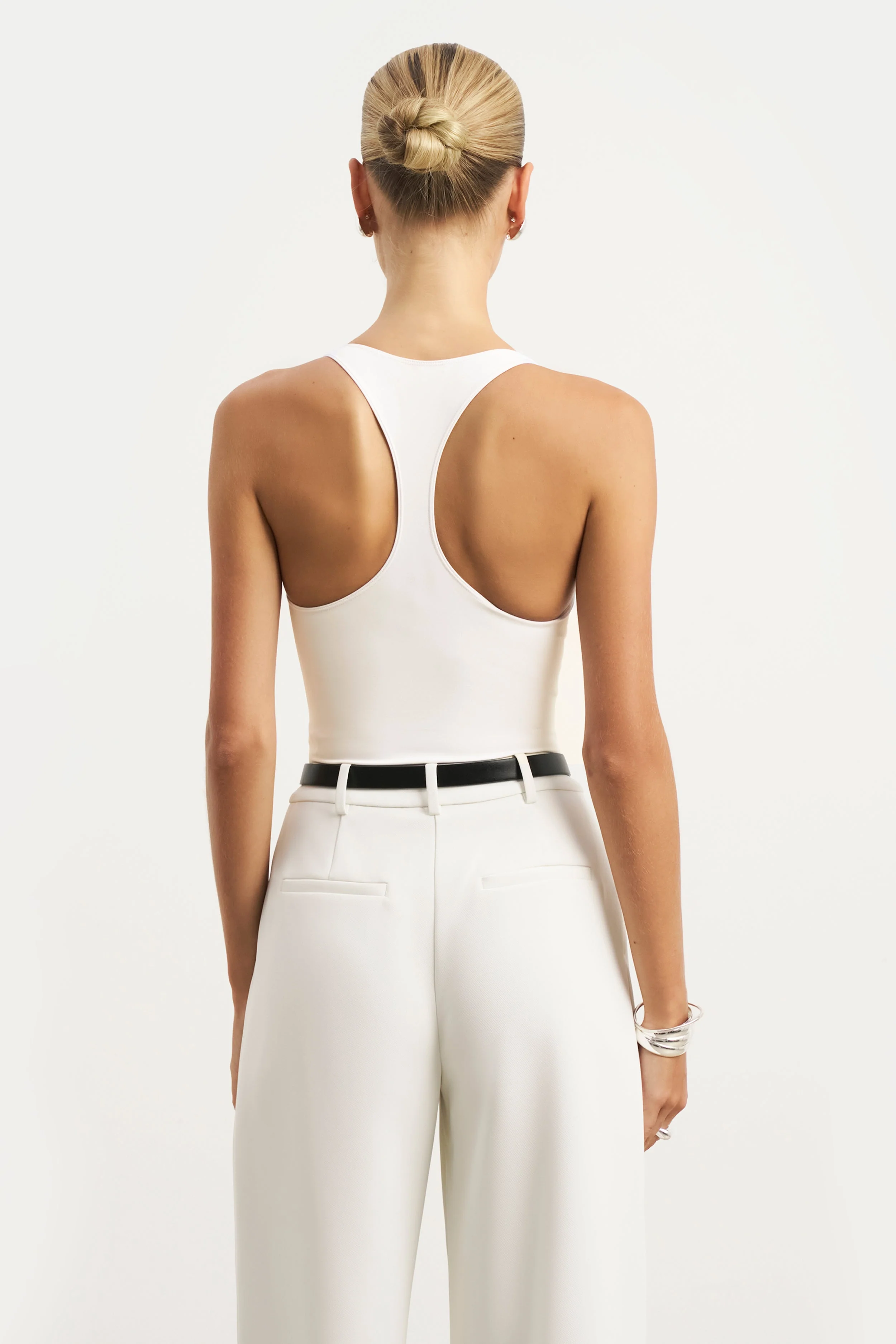 Scoop Neck Racer Bodysuit - White - Image 6