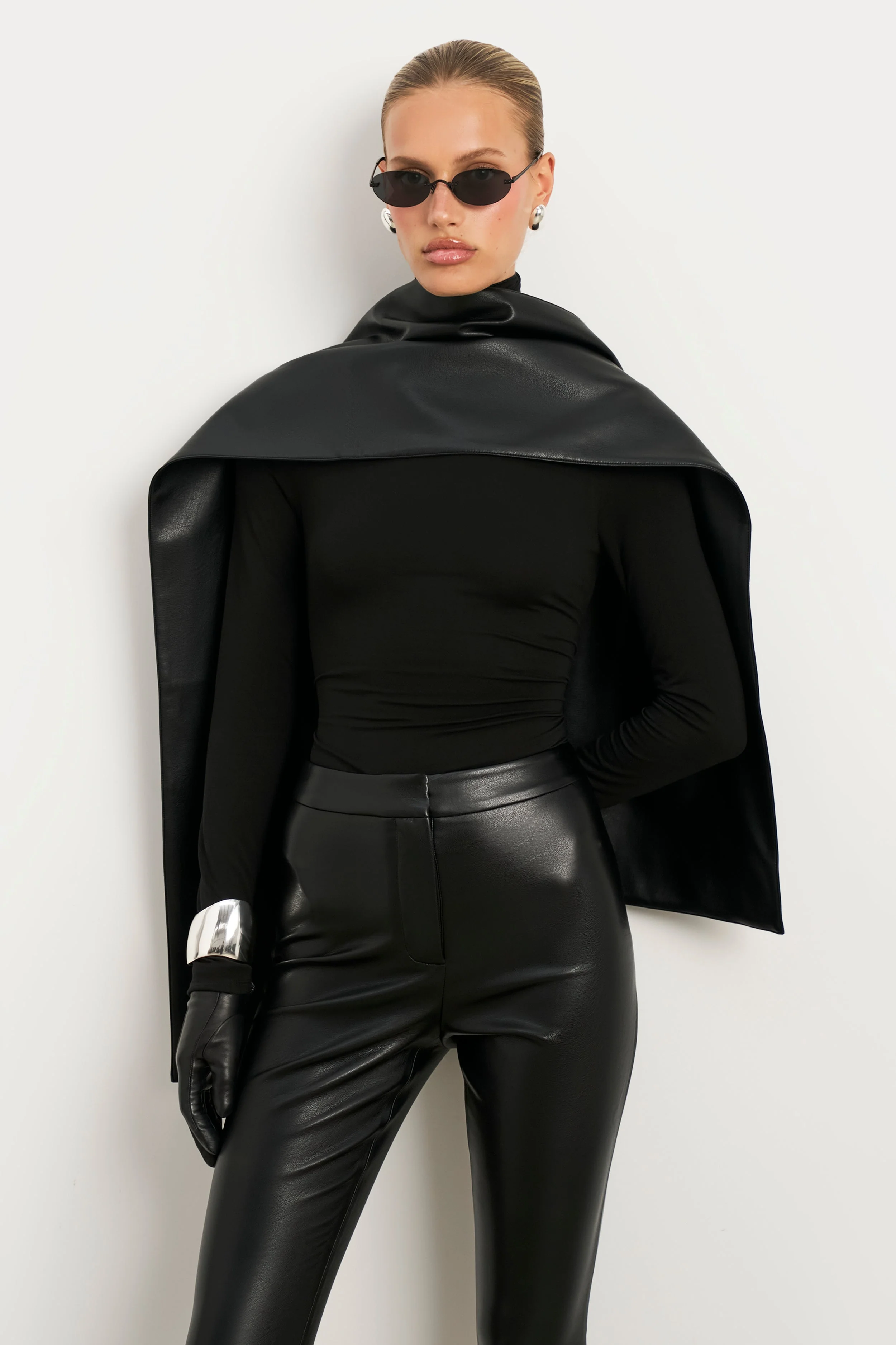 Semi Sheer High Neck Longsleeve Top -  Black - Image 5