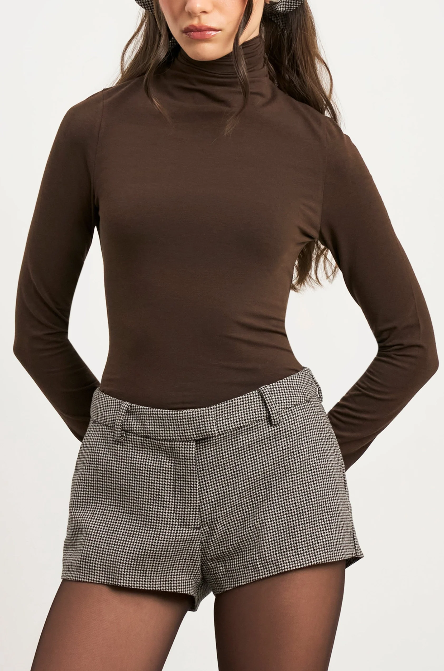 Semi Sheer High Neck Longsleeve Top -  Carob - Image 3