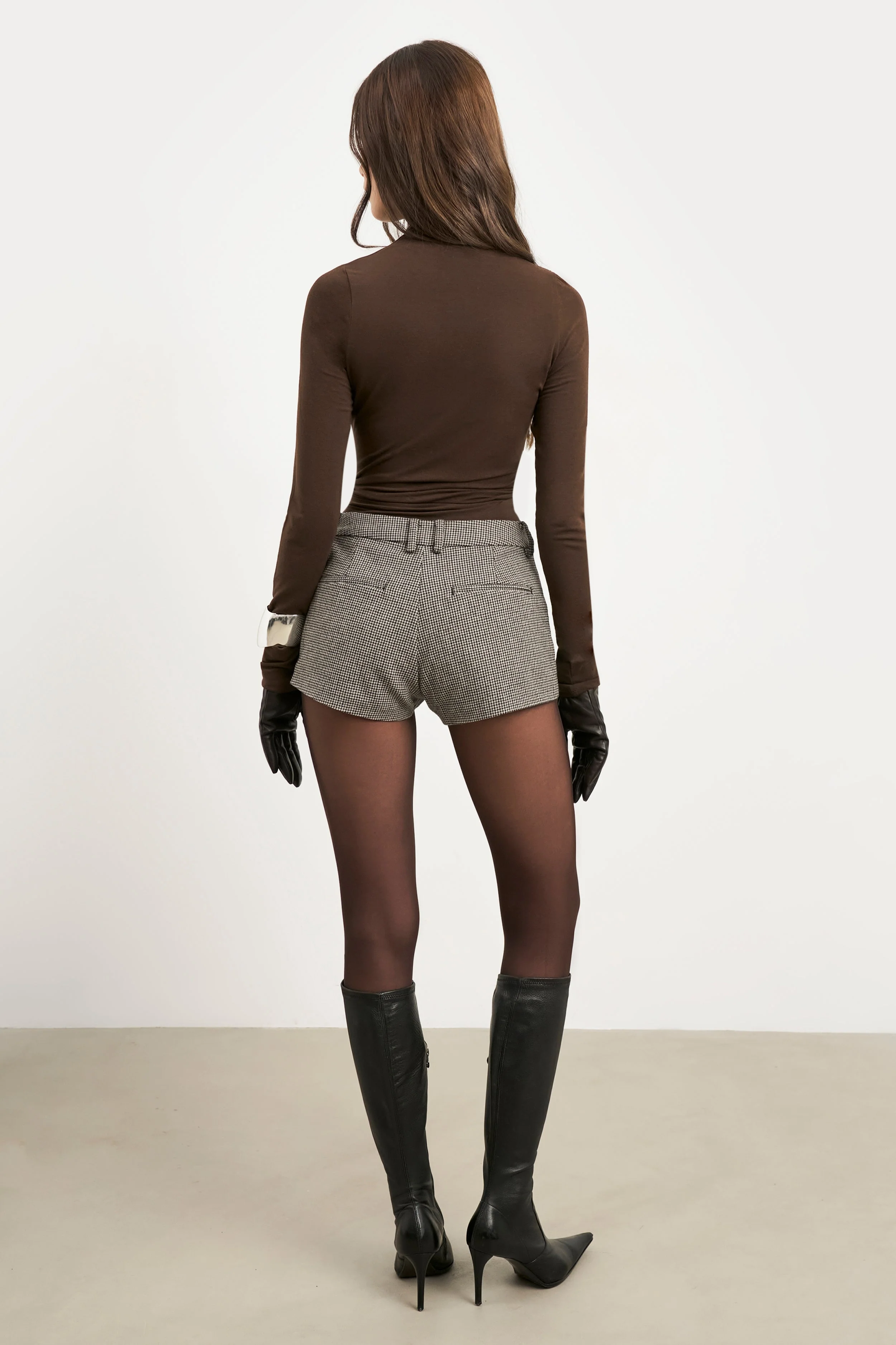 Semi Sheer High Neck Longsleeve Top -  Carob - Image 7