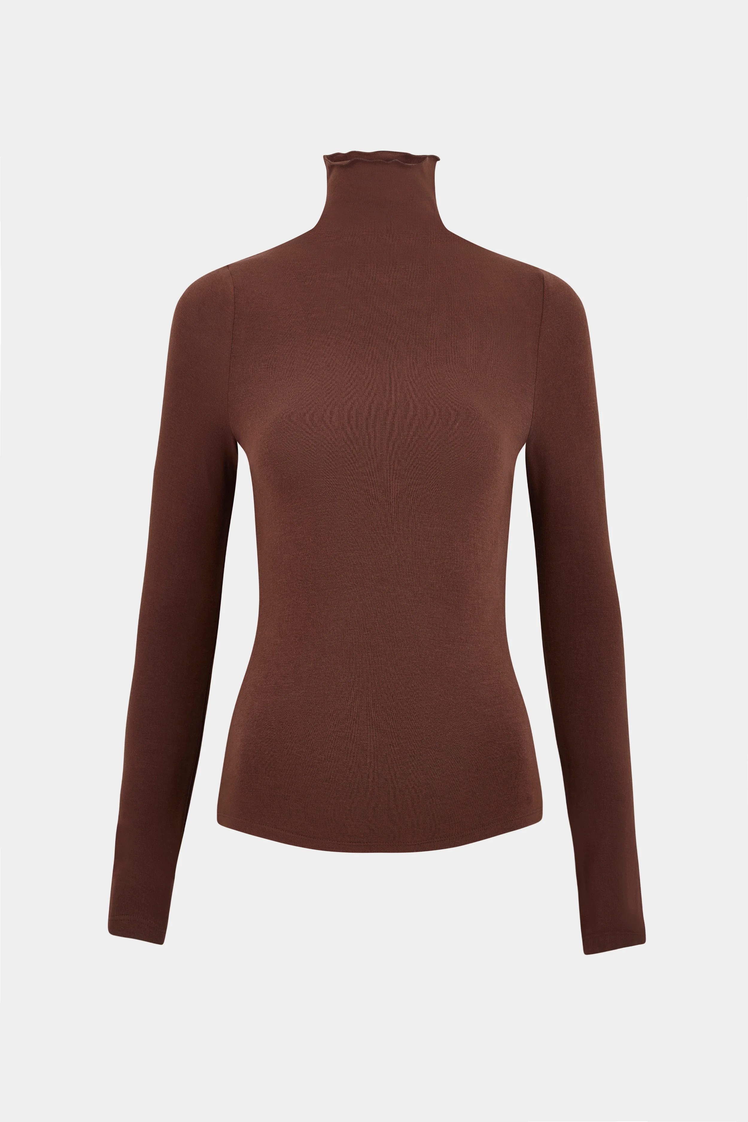 Semi Sheer High Neck Longsleeve Top -  Carob - Image 8