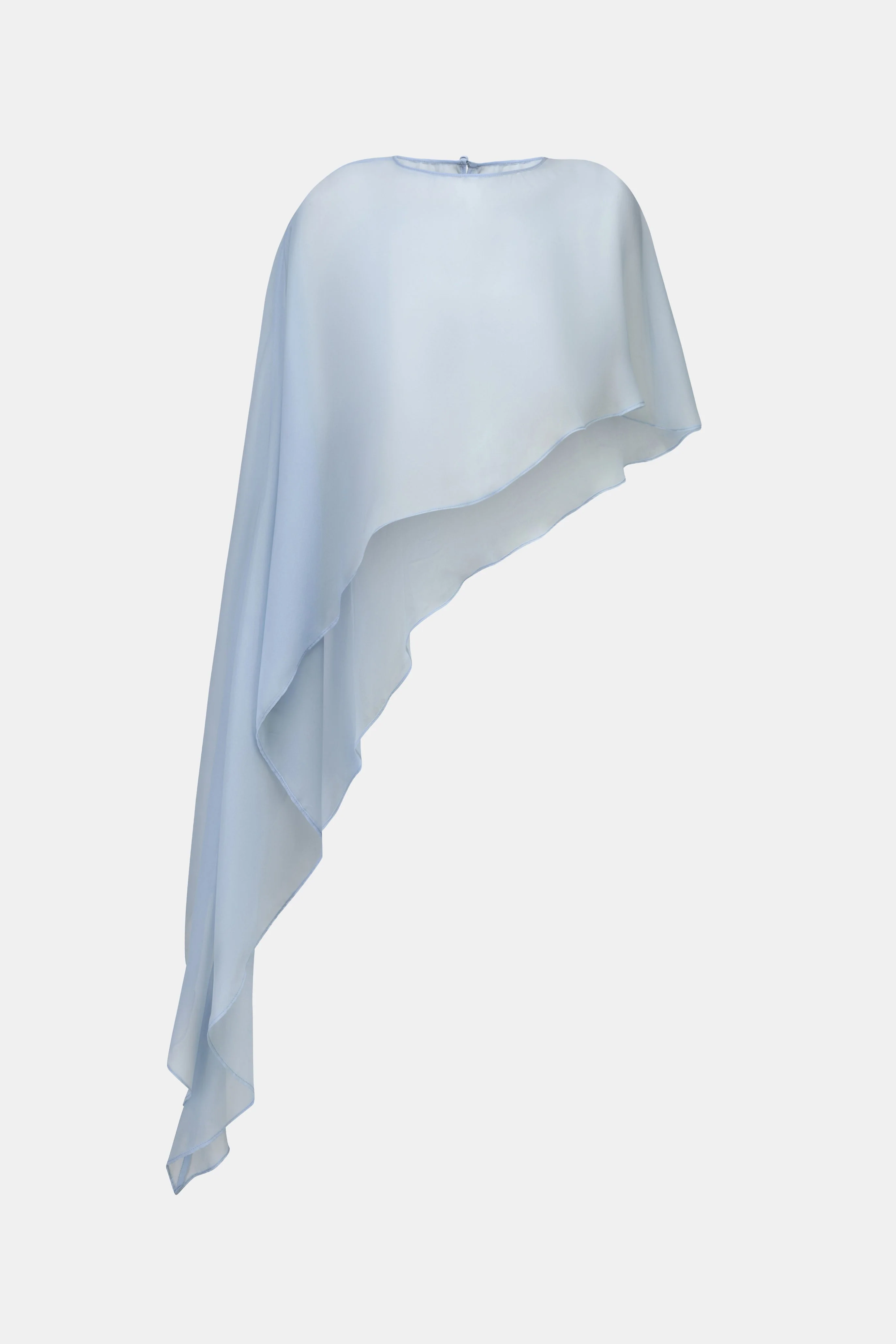 Sheer Chiffon Asymmetric Cape - Powder Blue - Image 6