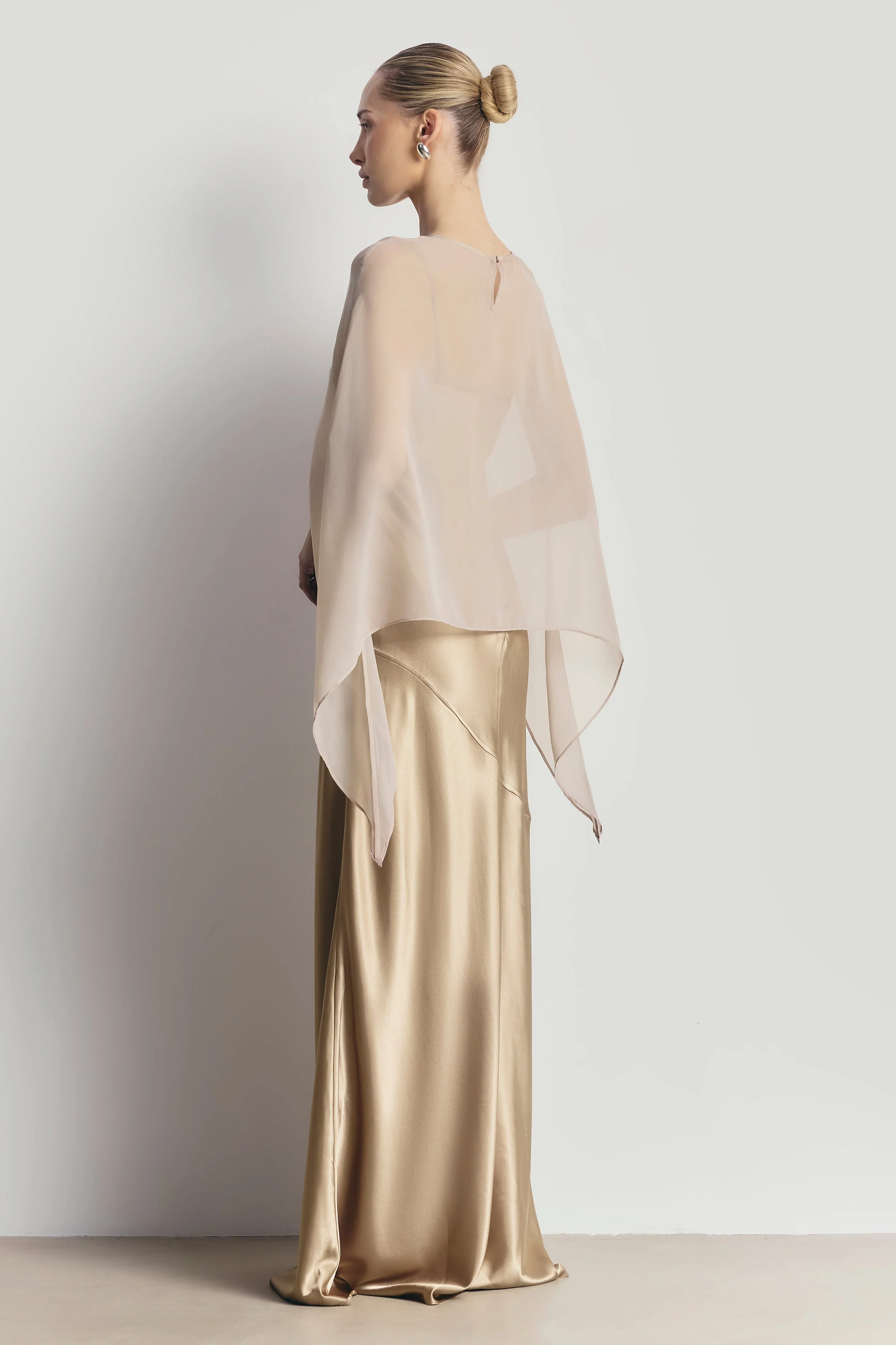 Sheer Chiffon Curved Hem Cape - Champagne - Image 4