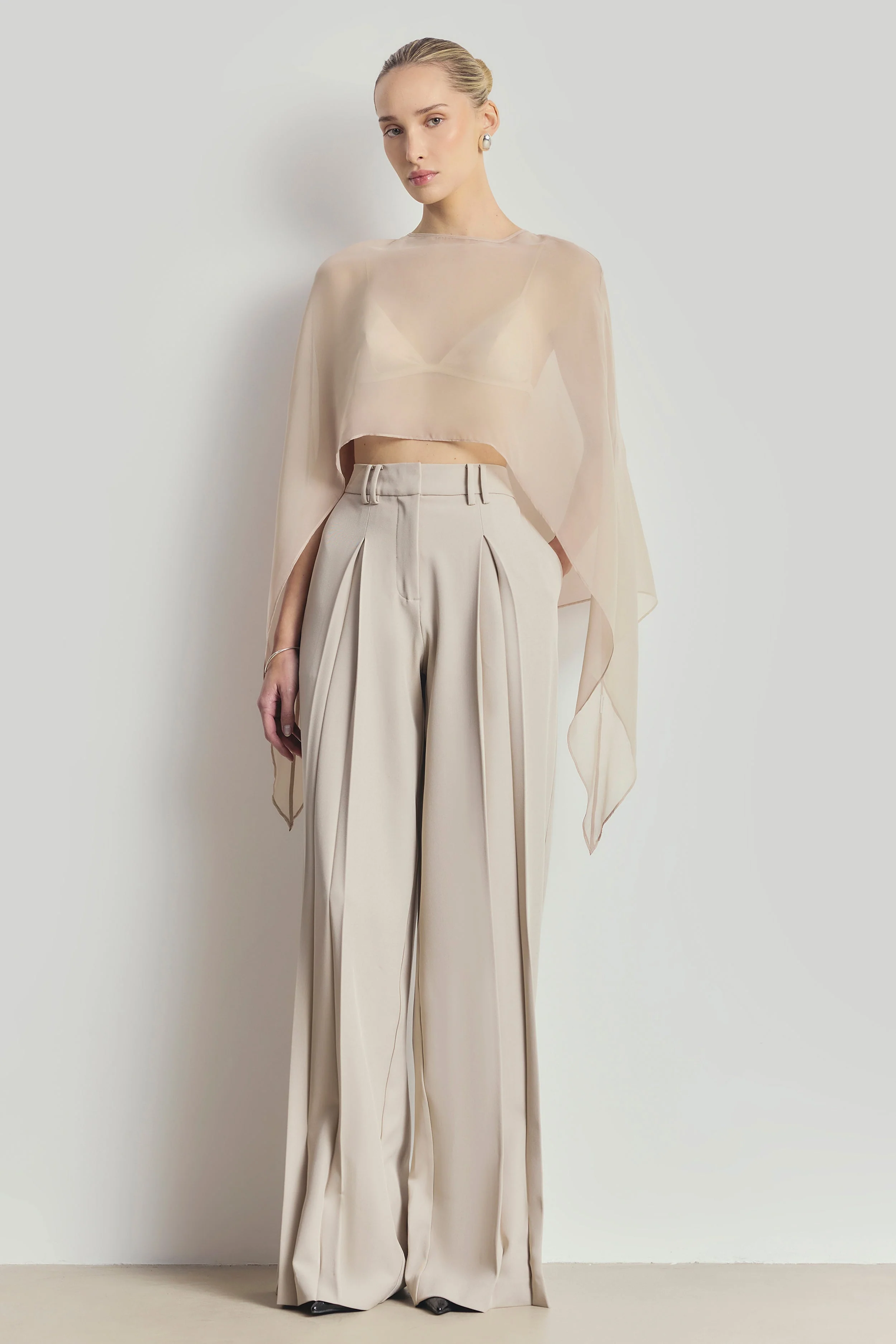 Sheer Chiffon Curved Hem Cape - Champagne - Image 7