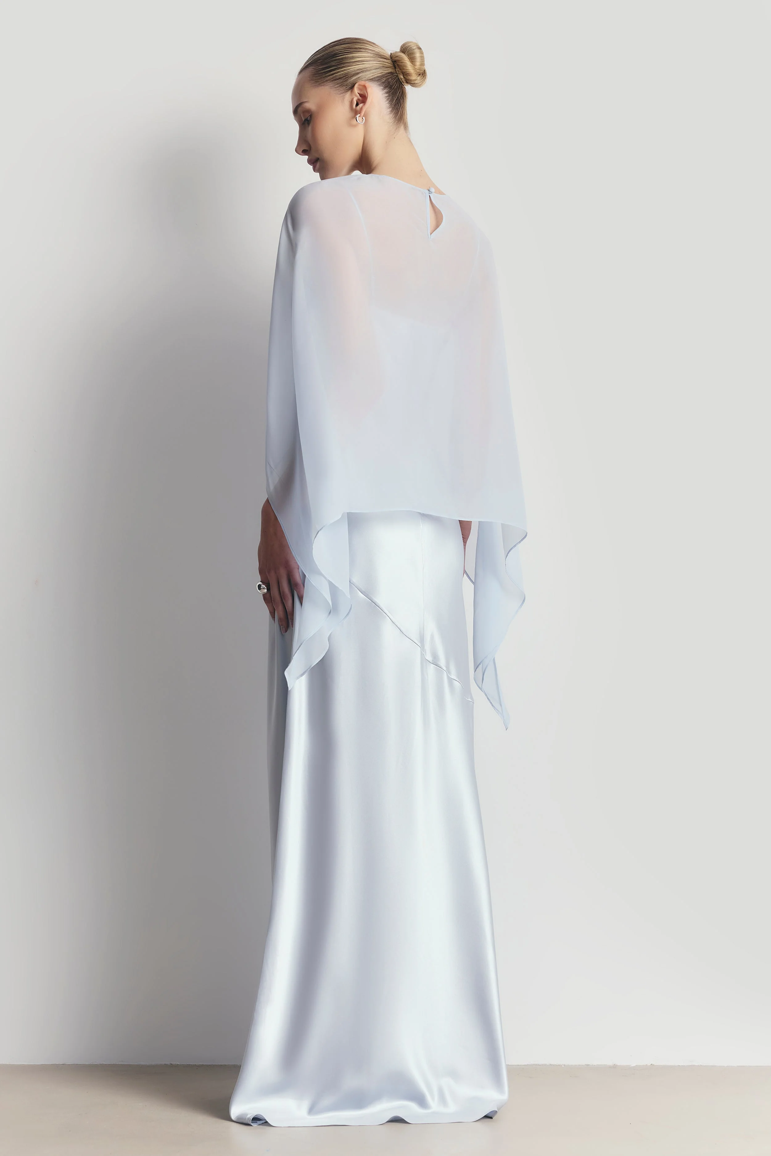 Sheer Chiffon Curved Hem Cape - Powder Blue - Image 7