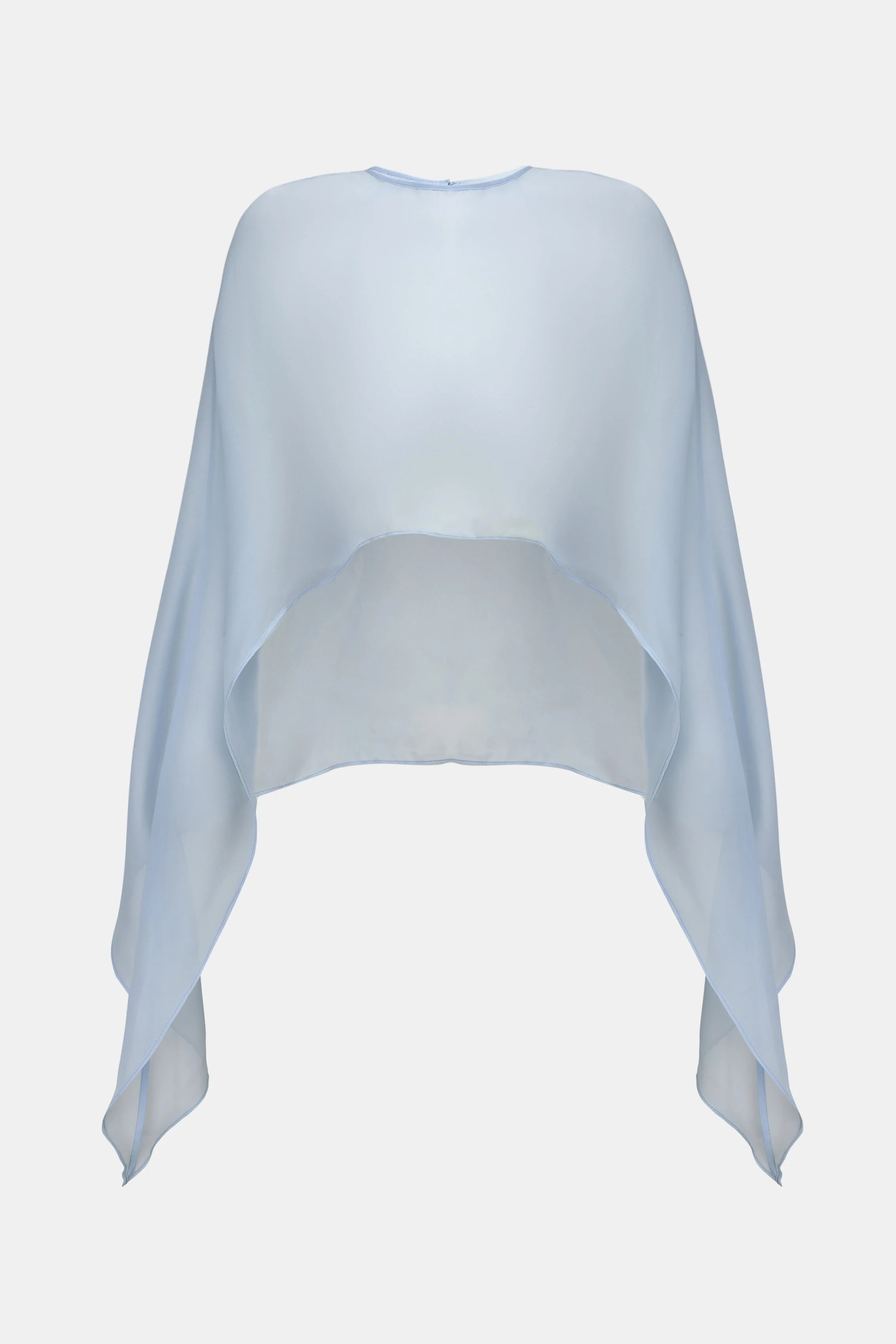 Sheer Chiffon Curved Hem Cape - Powder Blue - Image 8